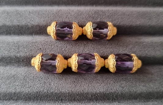 Amethyst Faceted Barrel in S925 Gold - Bleus Vault.C 