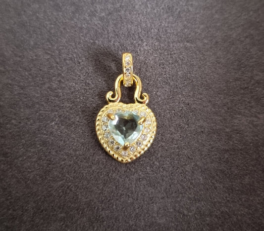 Blue Topaz Faceted Heart with Full Rhinstones in S925 Gold - Bleus Vault.C 