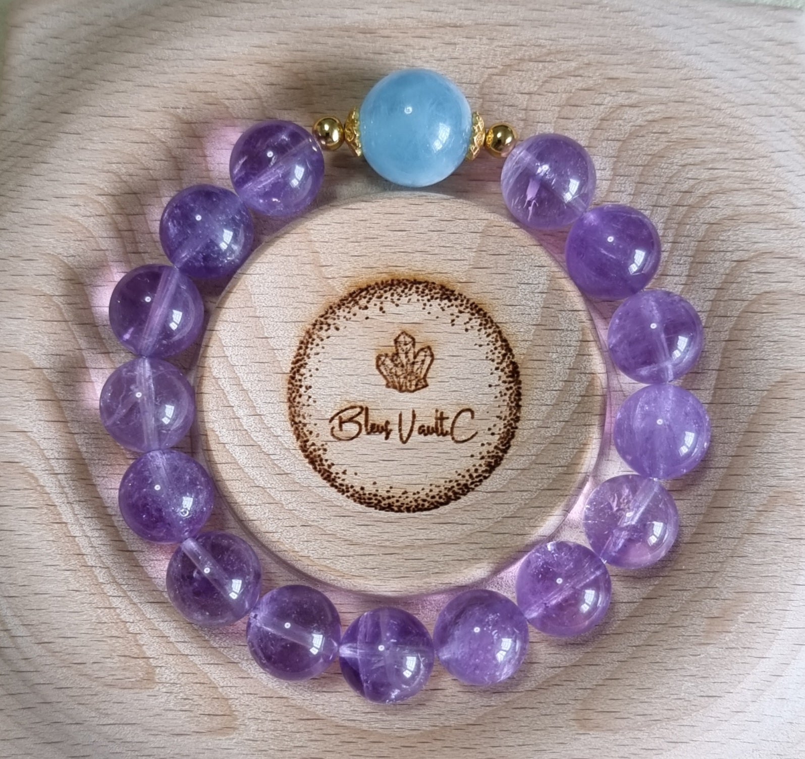 Lavender Amethyst 11m (High Grade), Aquamarine 13.5mm S925 Gold 薰衣草紫晶 - Bleus Vault.C 