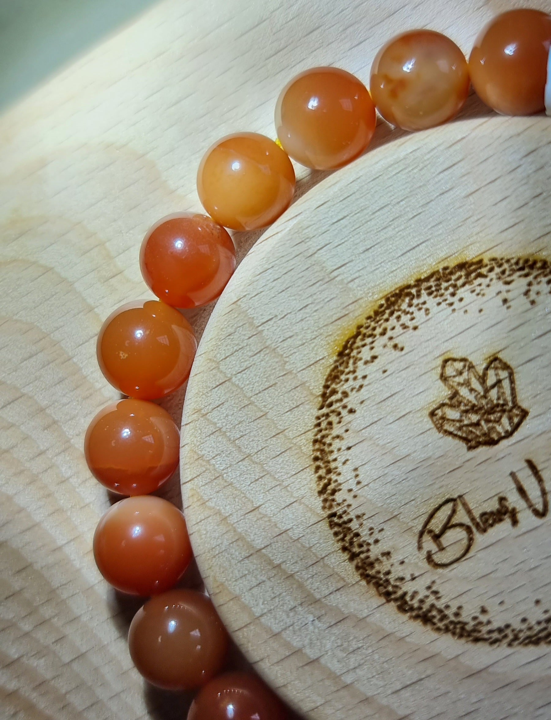 Burmese Yellow Dragon Jade 8mm Reddish Orange 缅黄龙玉q - Bleus Vault.C 