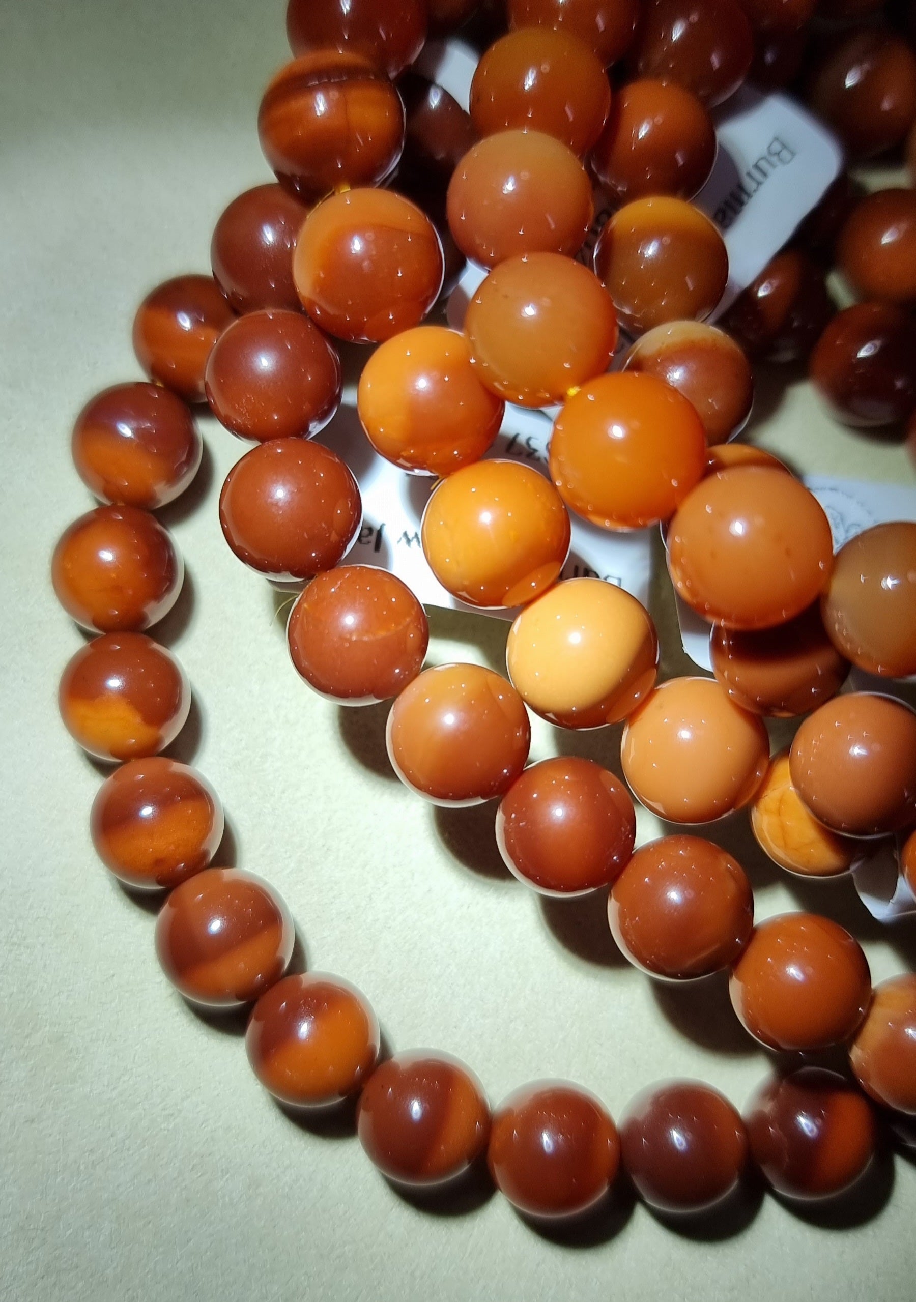 Burmese Yellow Dragon Jade 8mm Reddish Orange 缅黄龙玉q - Bleus Vault.C 