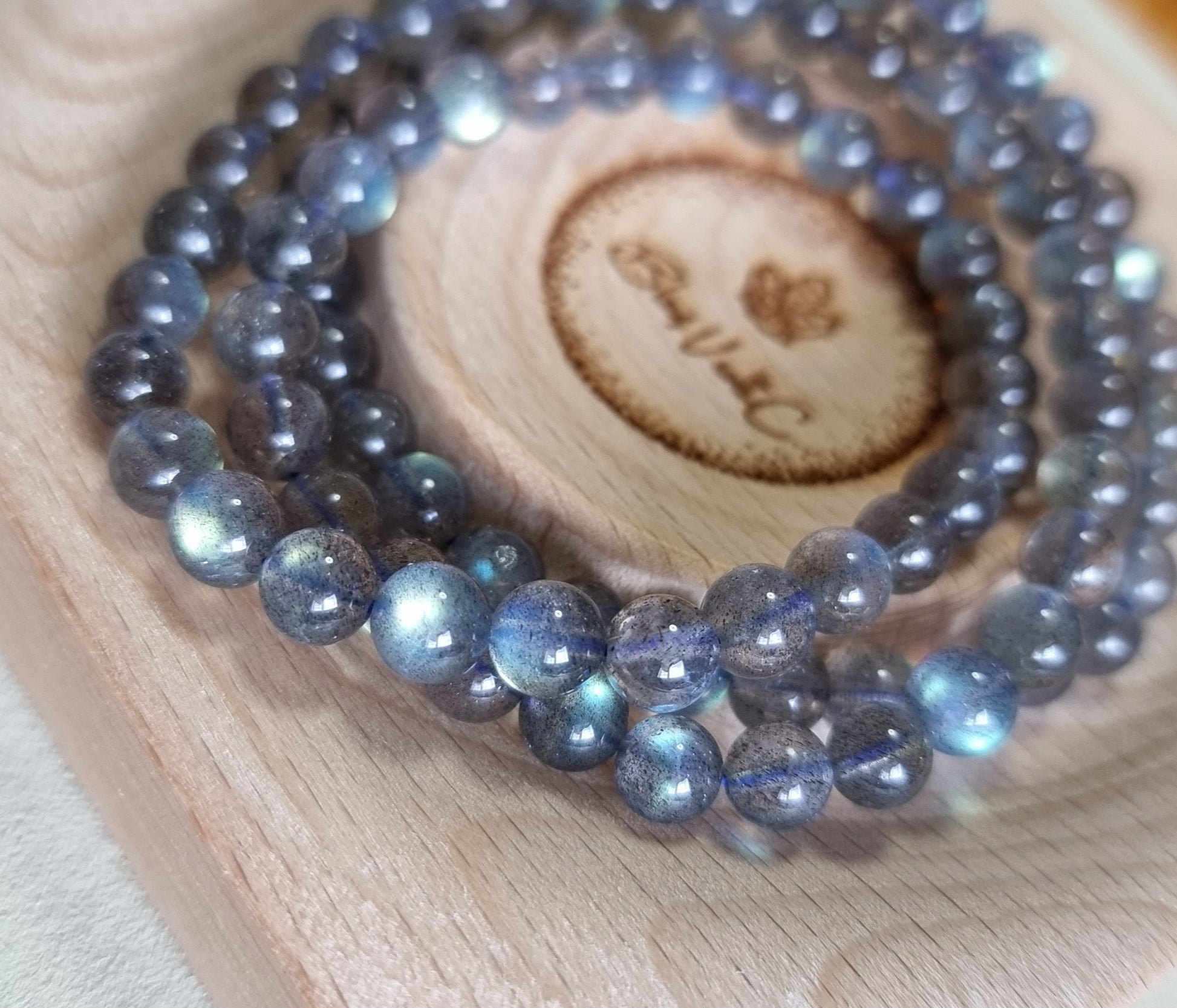 Labradorite Moonstone 7.3mm Blue Sheen with Certification 3 Rounds (Top Premium Grade) 拉长石 - Bleus Vault.C 