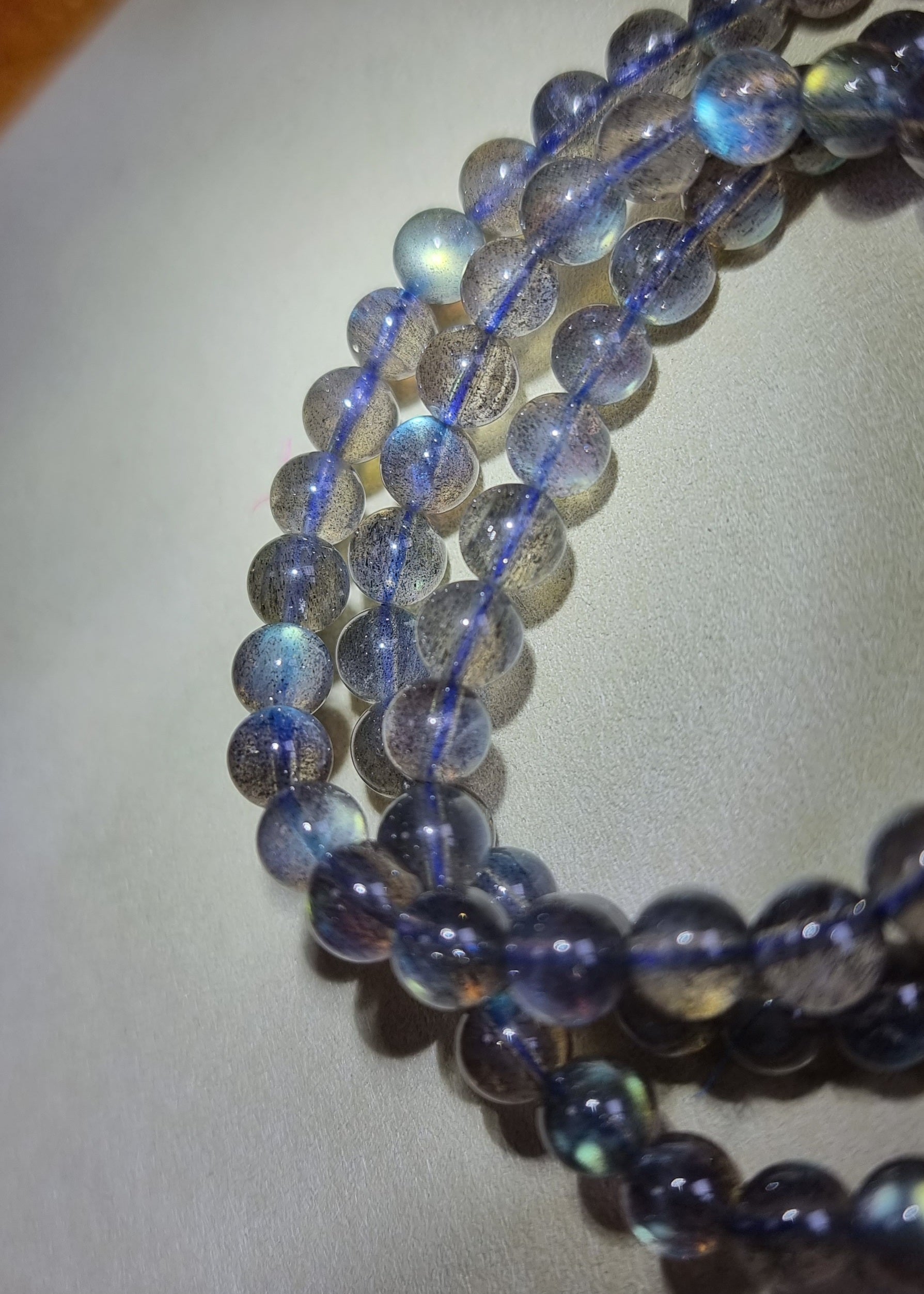 Labradorite Moonstone 7.3mm Blue Sheen with Certification 3 Rounds (Top Premium Grade) 拉长石 - Bleus Vault.C 