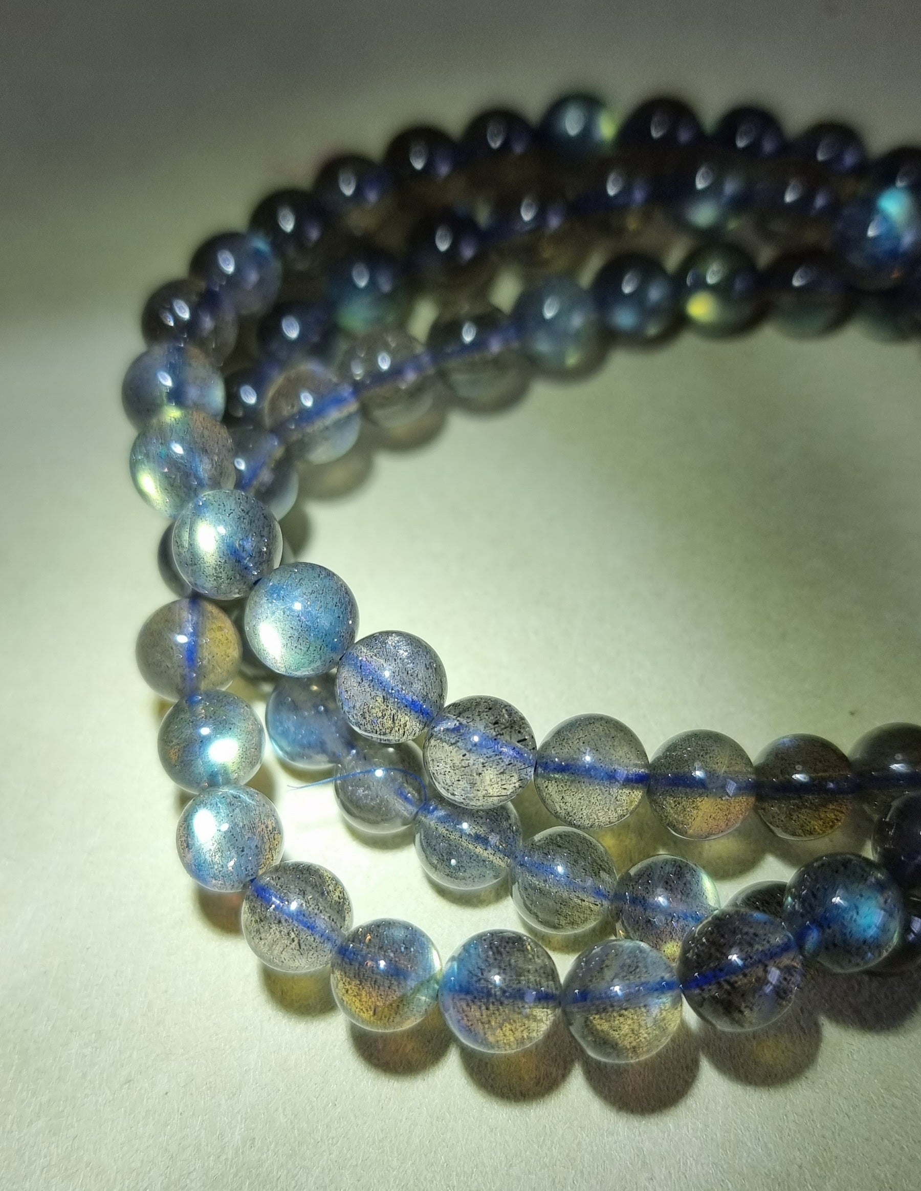 Labradorite Moonstone 7.3mm Blue Sheen with Certification 3 Rounds (Top Premium Grade) 拉长石 - Bleus Vault.C 