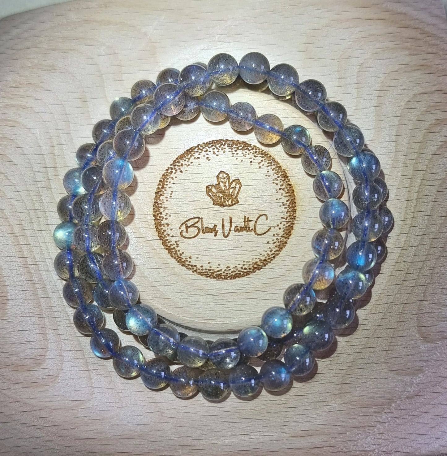 Labradorite Moonstone 7.3mm Blue Sheen with Certification 3 Rounds (Top Premium Grade) 拉长石 - Bleus Vault.C 