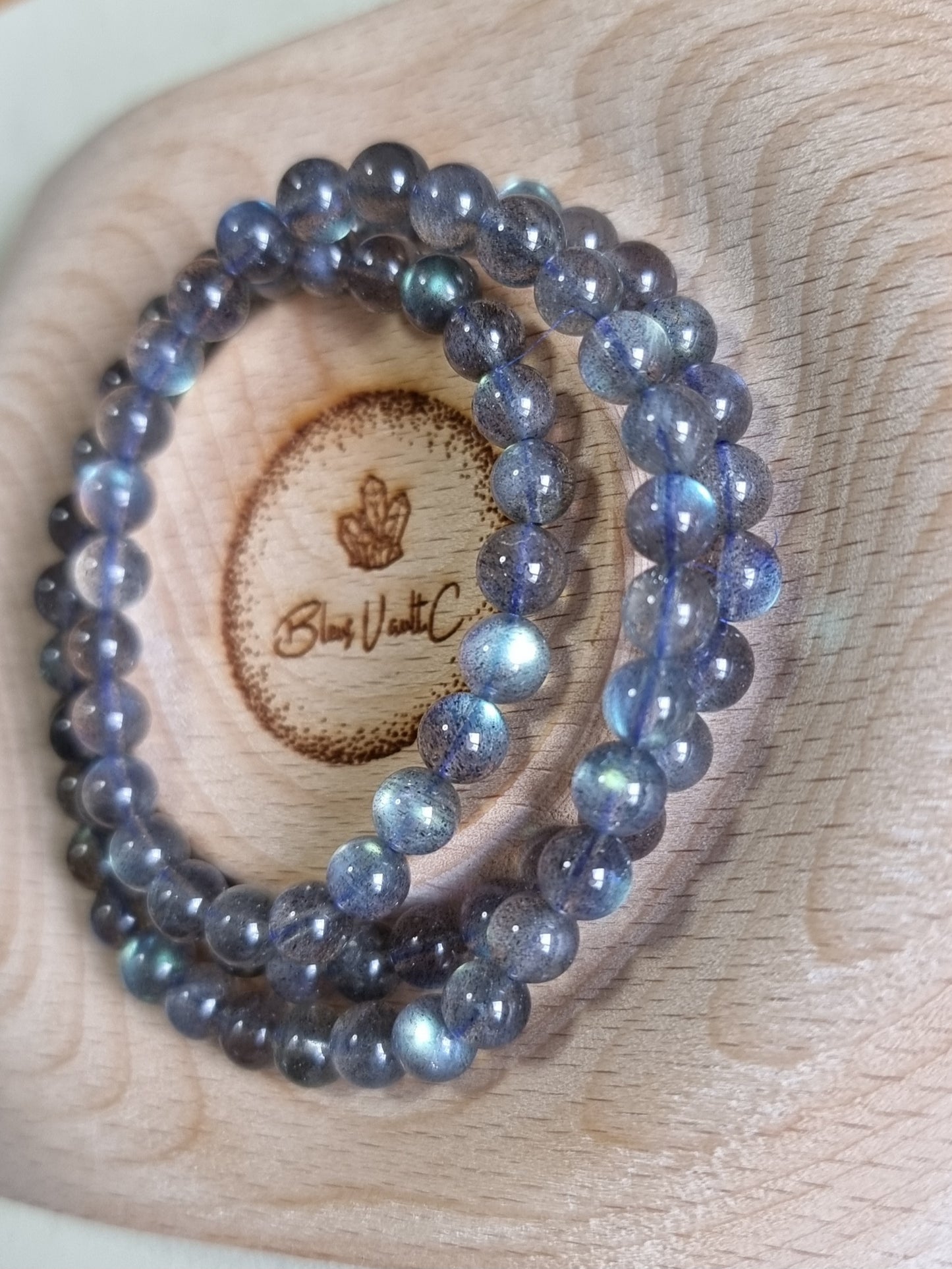 Labradorite Moonstone 7.3mm Blue Sheen with Certification 3 Rounds (Top Premium Grade) 拉长石 - Bleus Vault.C 