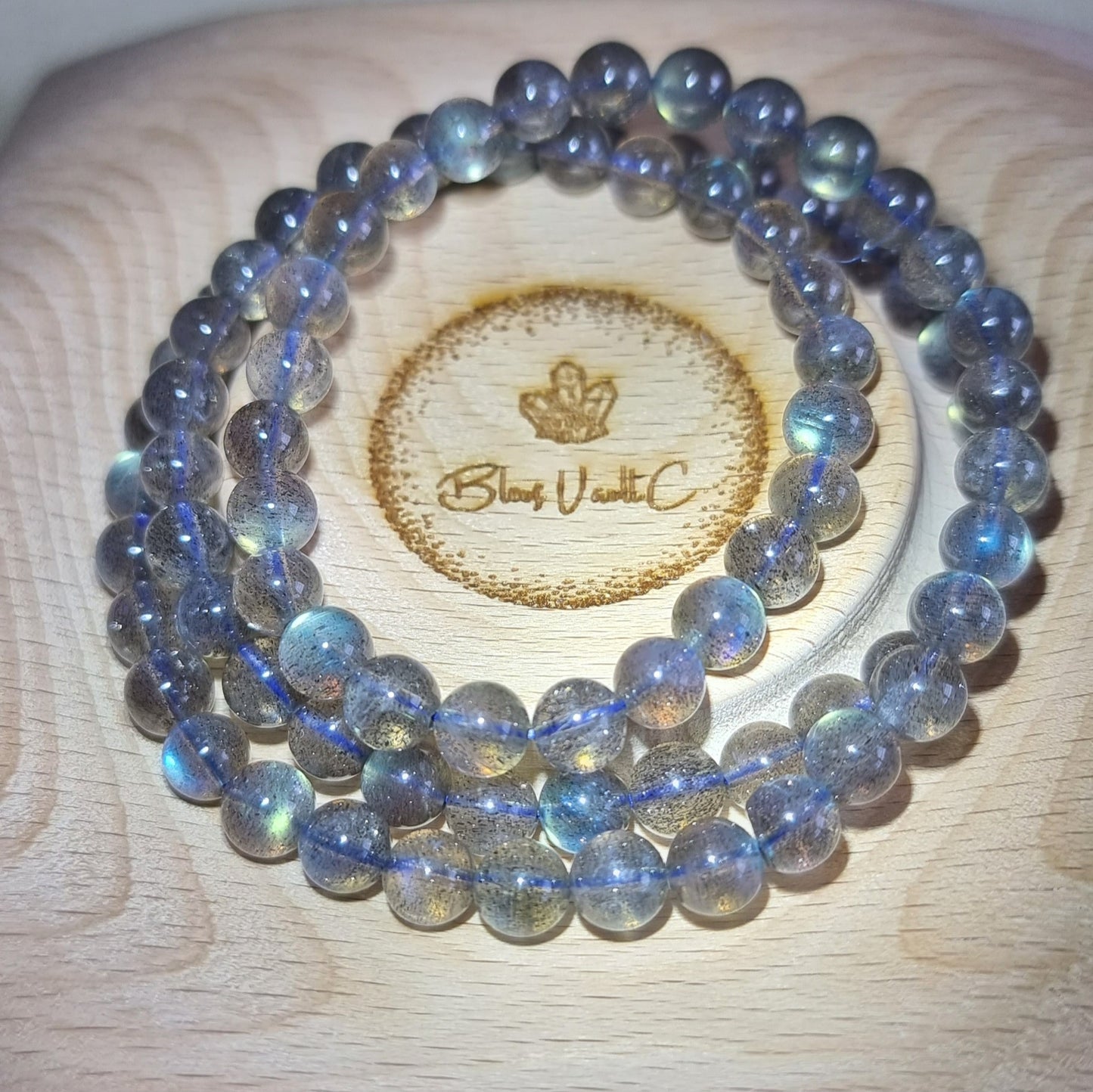 Labradorite Moonstone 7.3mm Blue Sheen with Certification 3 Rounds (Top Premium Grade) 拉长石 - Bleus Vault.C 