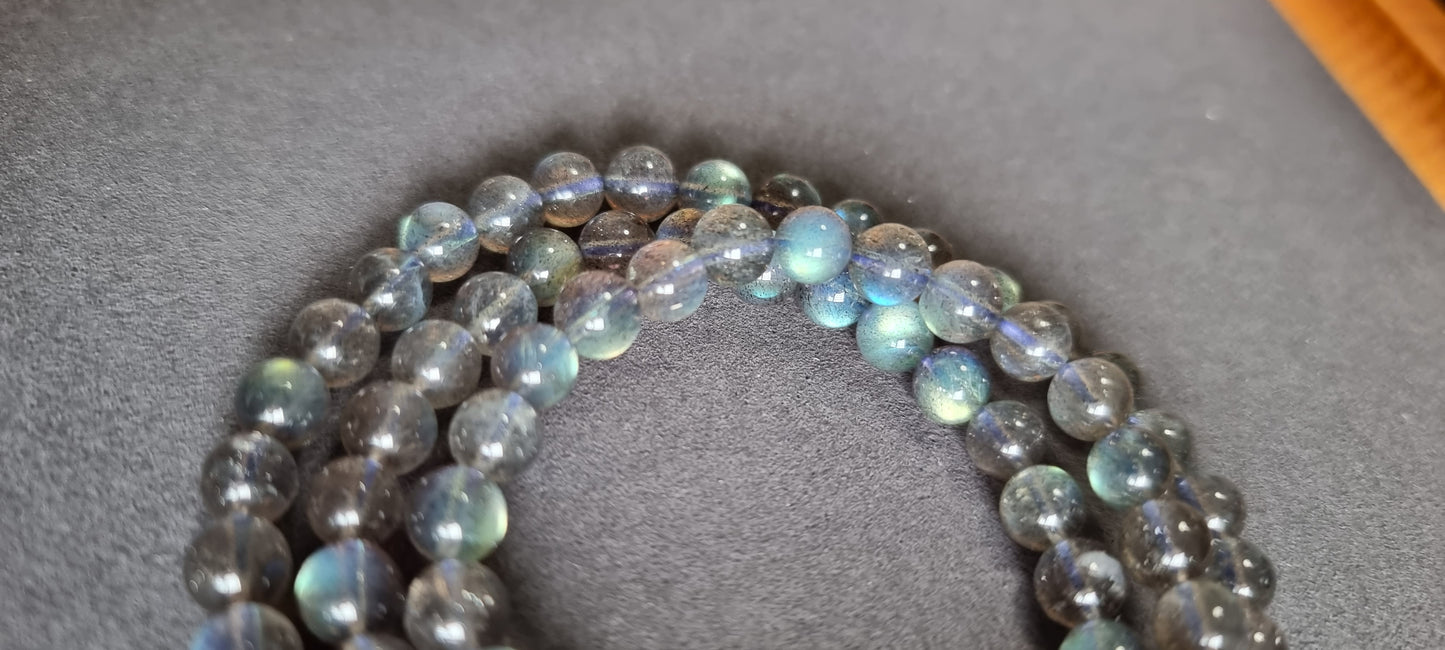 Labradorite Moonstone 7.3mm Blue Sheen with Certification 3 Rounds (Top Premium Grade) 拉长石 - Bleus Vault.C 