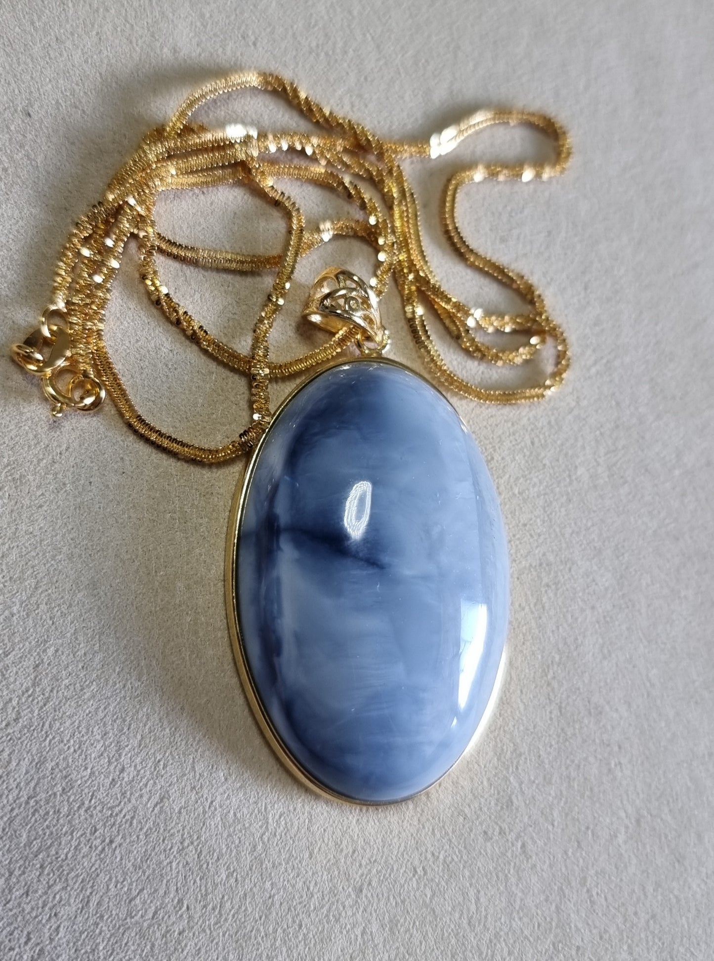 Blue Opal Pendant 26.5*39*10mm with S925 Gold Chain 44cm Chain included Certification 蓝欧宝/蛋白石