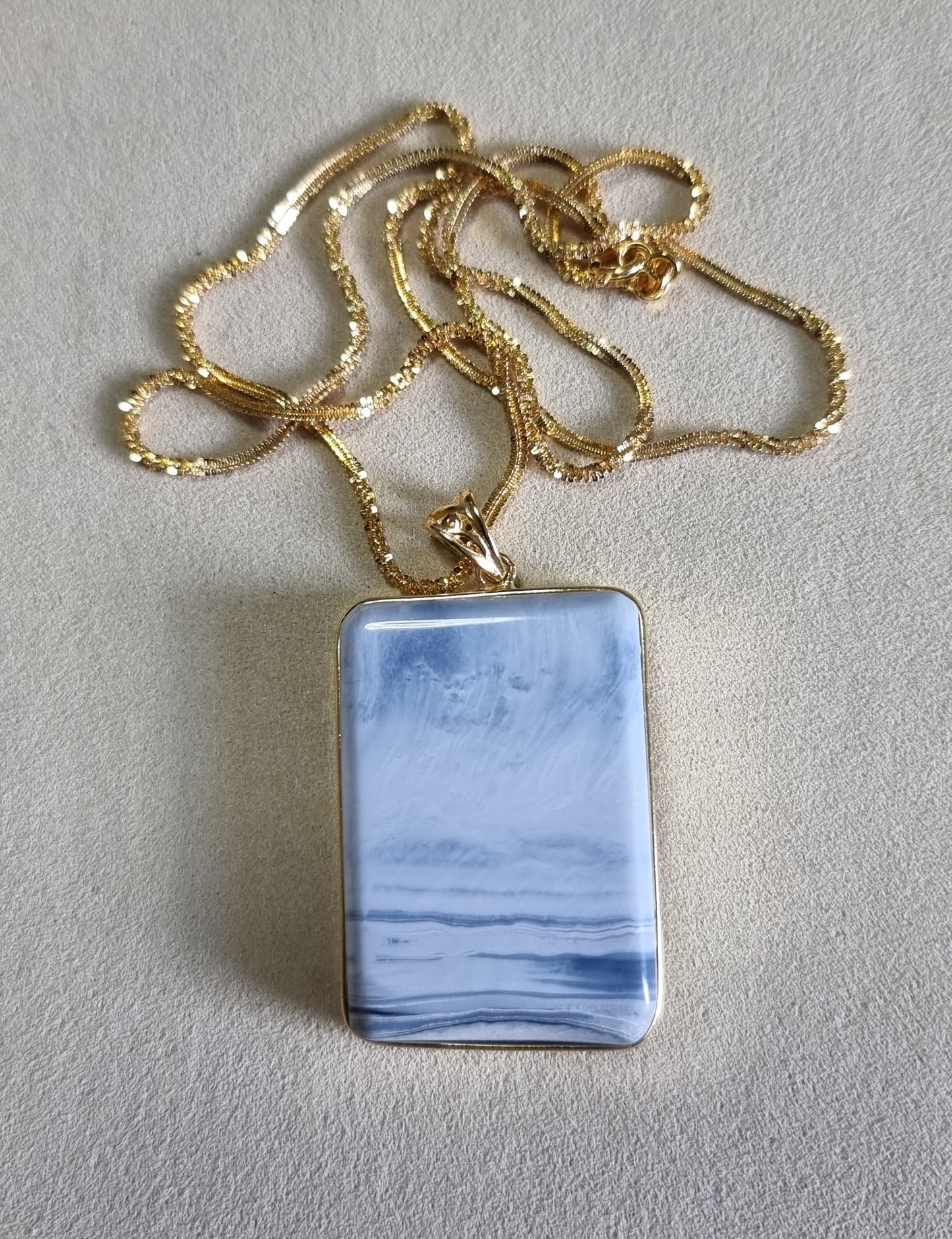 Blue Opal Pendant 26*37*8mm with S925 Gold Chain 44cm included Certification 蓝欧宝/蛋白石