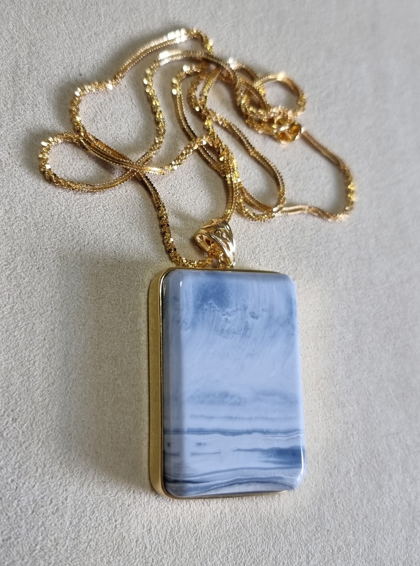 Blue Opal Pendant 26*37*8mm with S925 Gold Chain 44cm included Certification 蓝欧宝/蛋白石