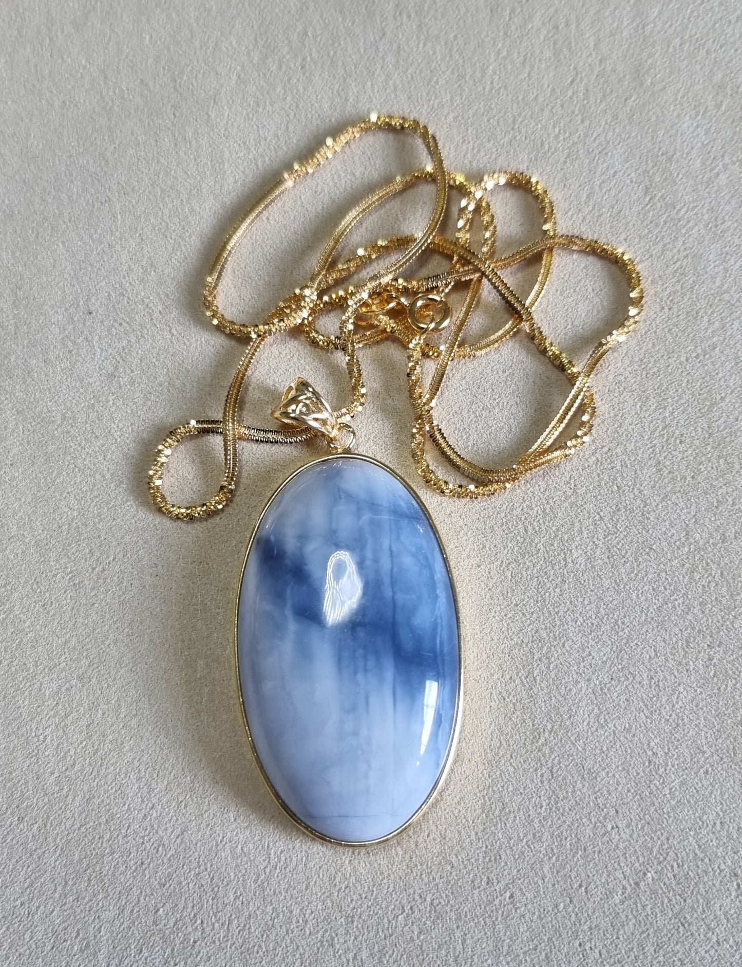 Blue Opal Pendant 24*41.5*8.5mm with S925 Gold Chain 44cm included Certification 蓝欧宝/蛋白石