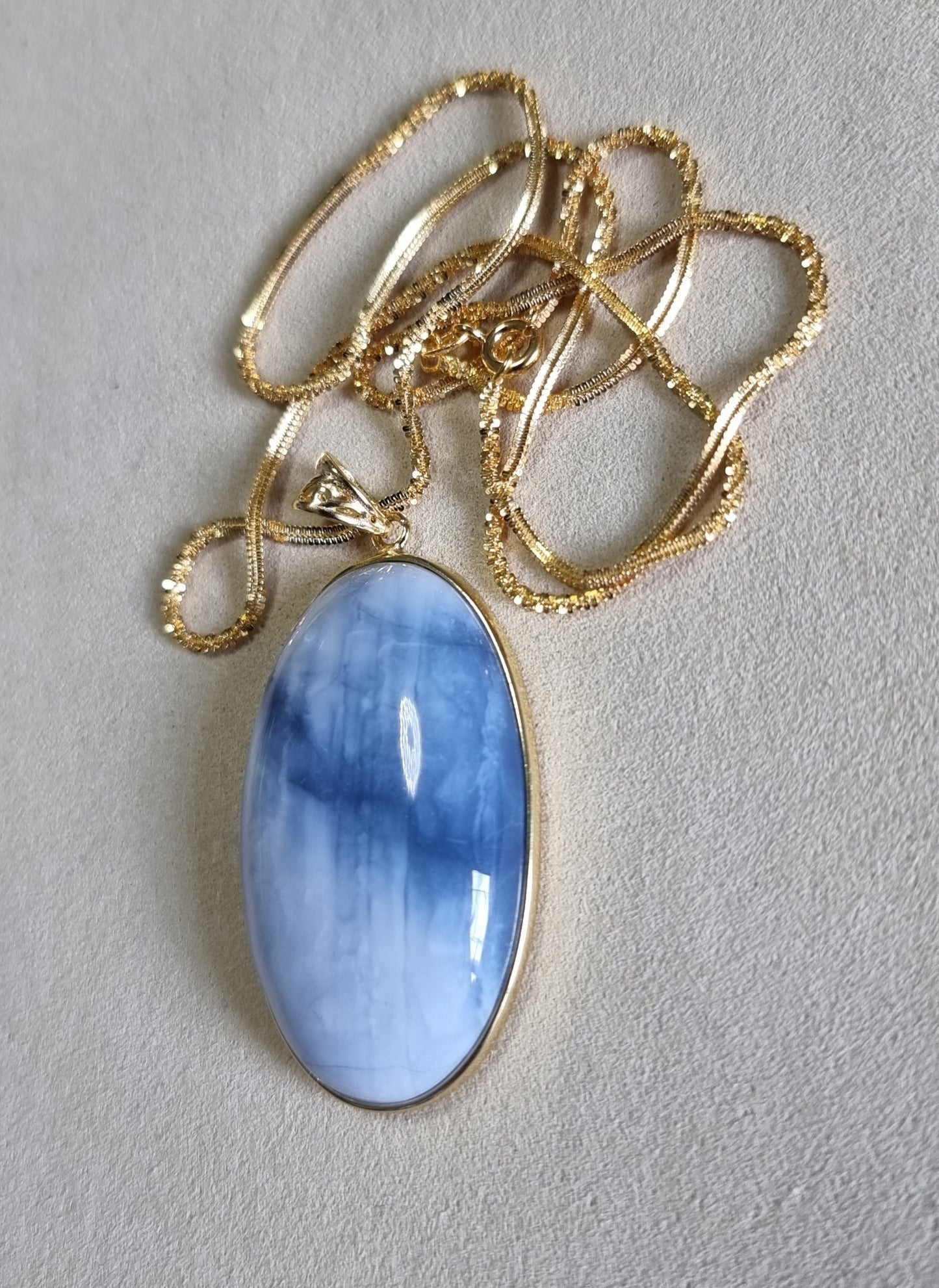 Blue Opal Pendant 24*41.5*8.5mm with S925 Gold Chain 44cm included Certification 蓝欧宝/蛋白石