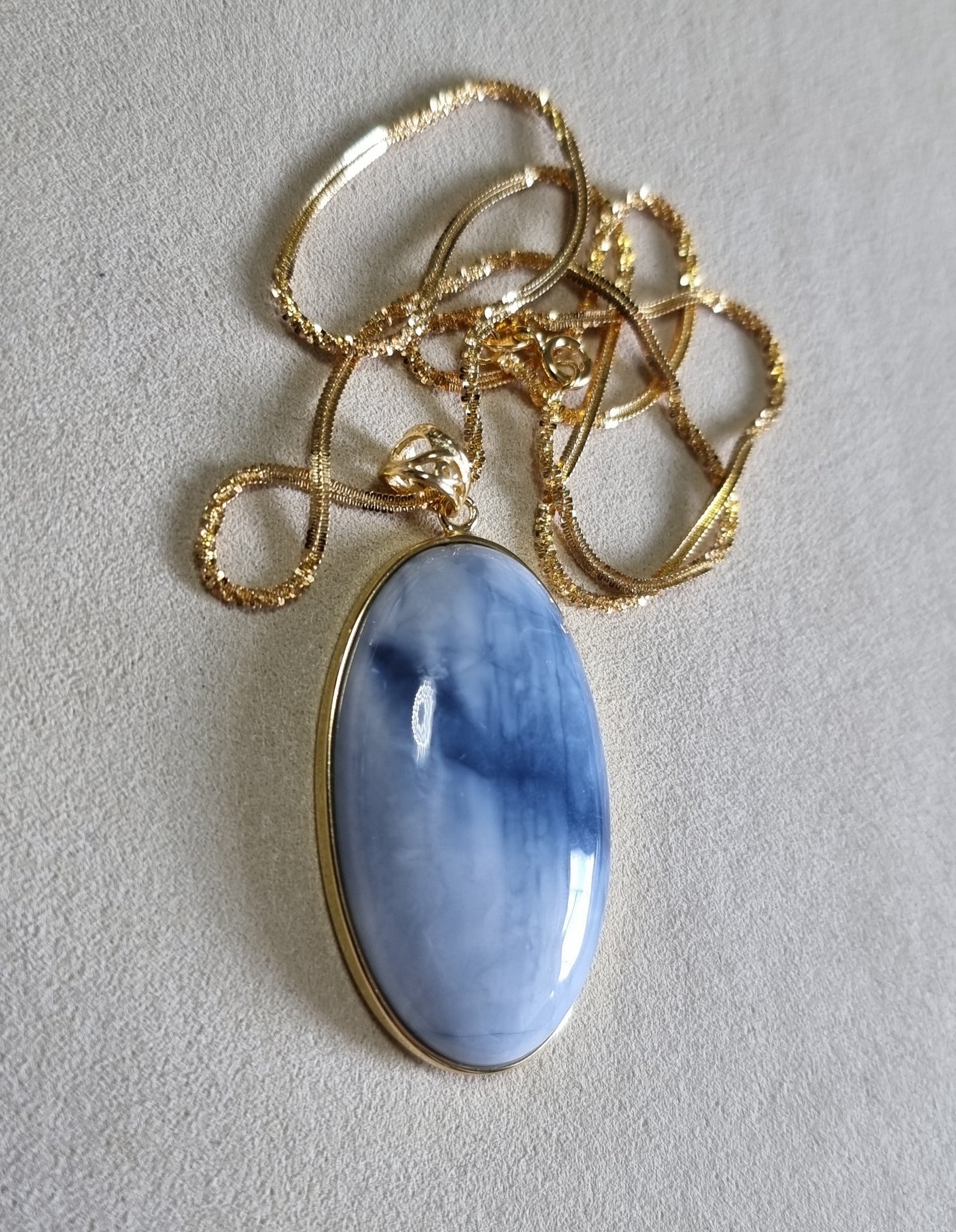 Blue Opal Pendant 24*41.5*8.5mm with S925 Gold Chain 44cm included Certification 蓝欧宝/蛋白石