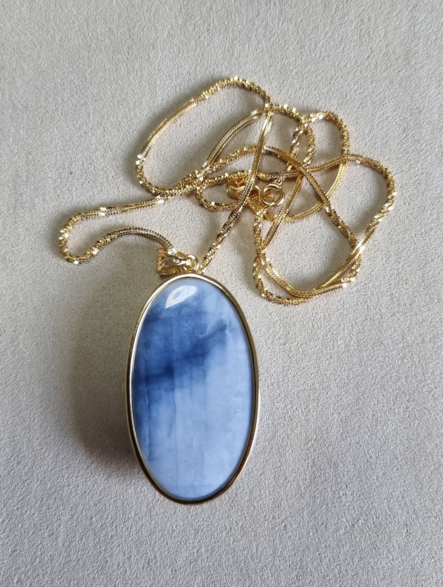 Blue Opal Pendant 24*41.5*8.5mm with S925 Gold Chain 44cm included Certification 蓝欧宝/蛋白石