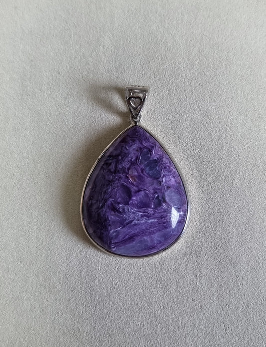 Charoite Teardrop in S925 Silver (Premium Grade) 紫龙晶