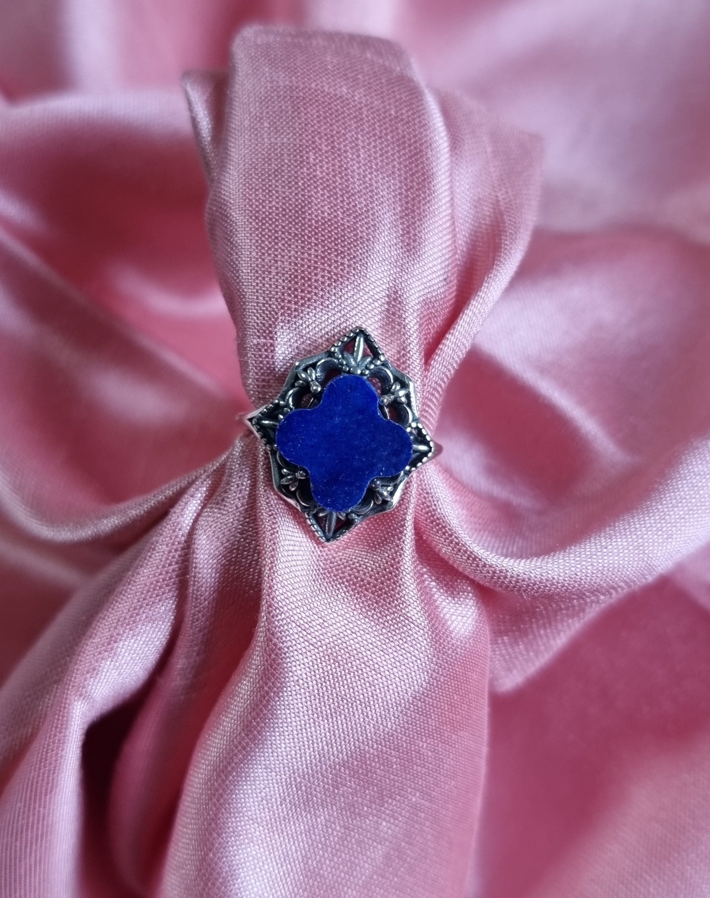 Lapis Lazuli Clover Diamond in Tibetan Vintage S925 Silver (Adjustable Ring) 青金石