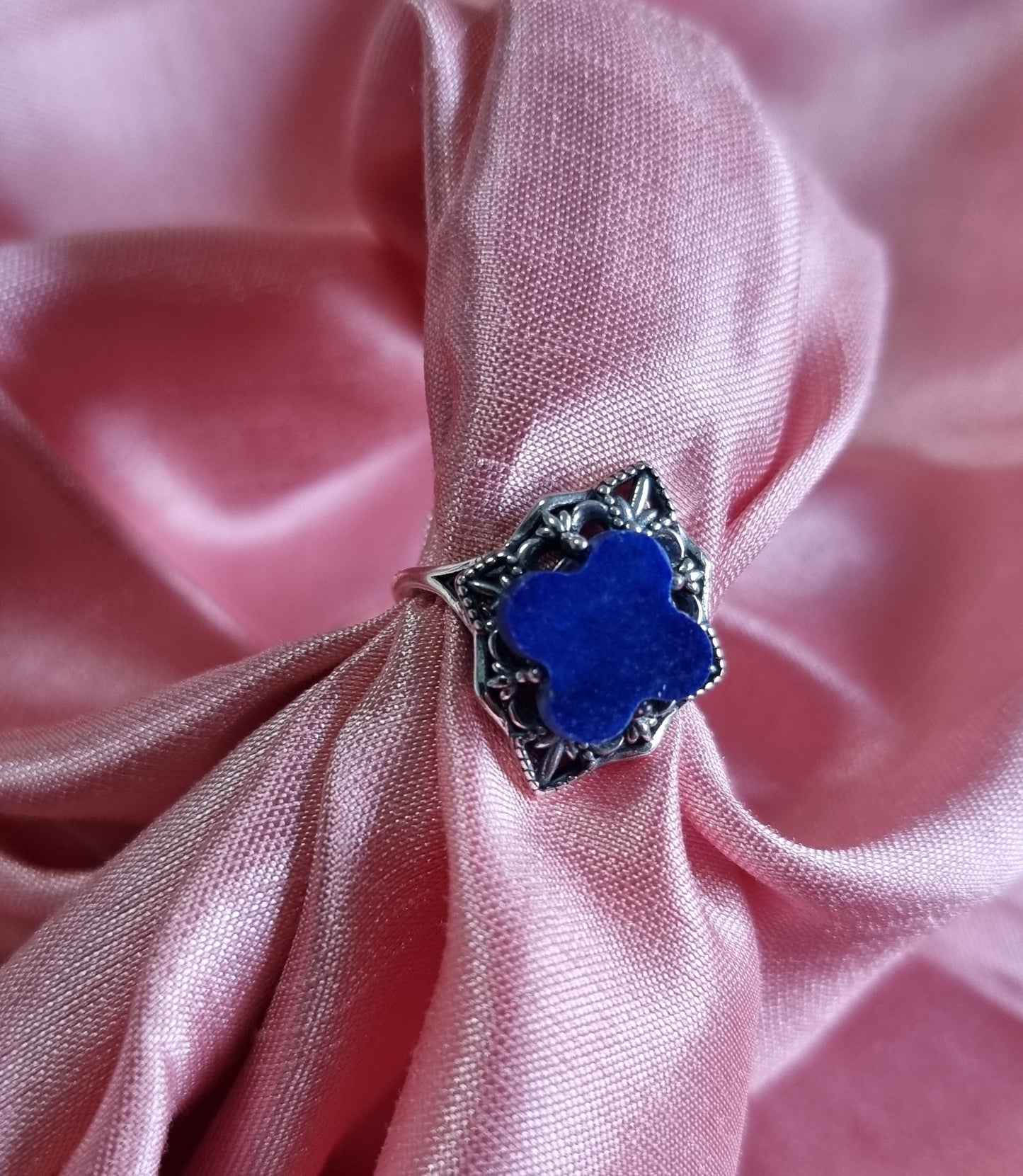 Lapis Lazuli Clover Diamond in Tibetan Vintage S925 Silver (Adjustable Ring) 青金石