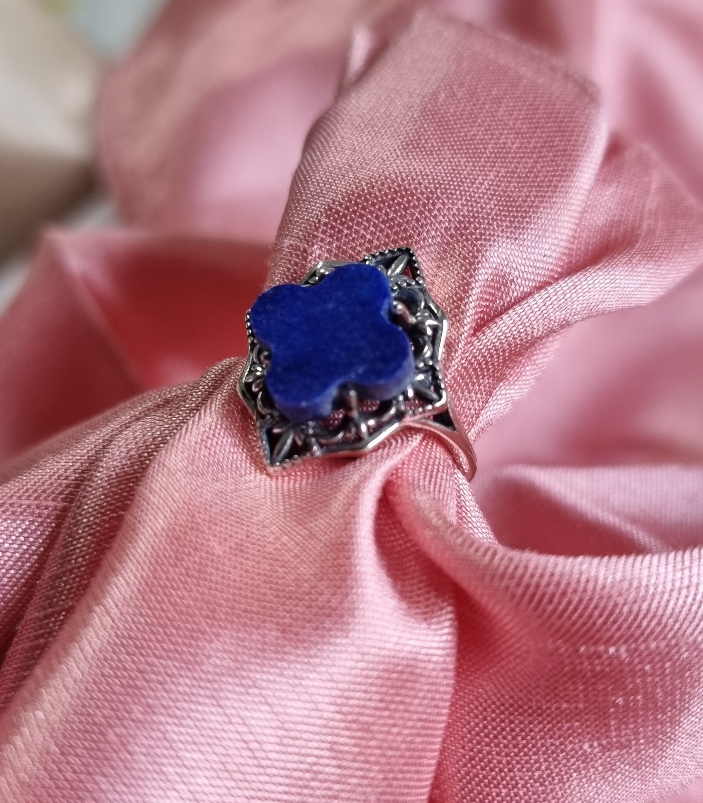 Lapis Lazuli Clover Diamond in Tibetan Vintage S925 Silver (Adjustable Ring) 青金石