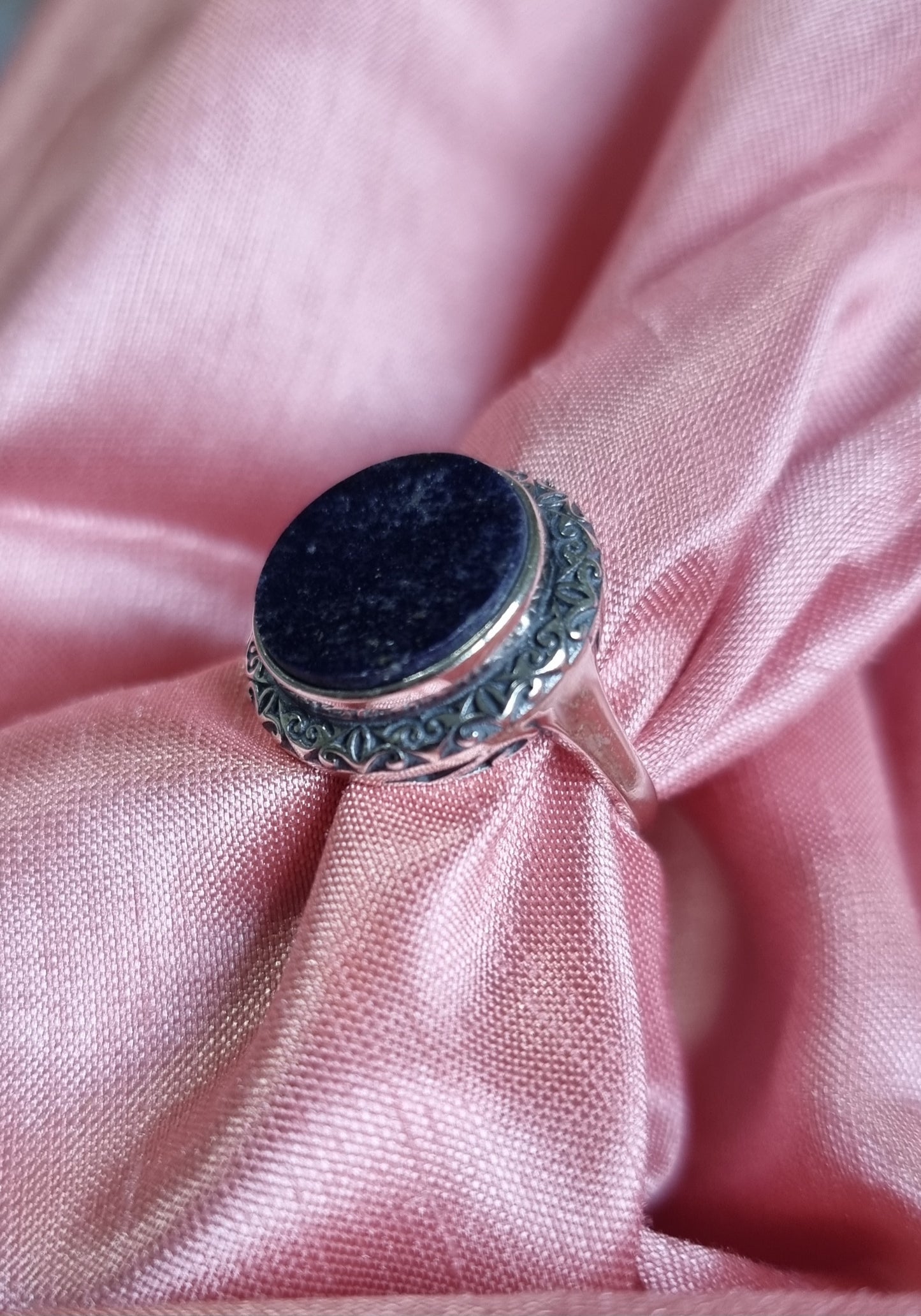 Lapis Lazuli Round Plate in Tibetan Vintage S925 Silver (Adjustable Ring) 青金石