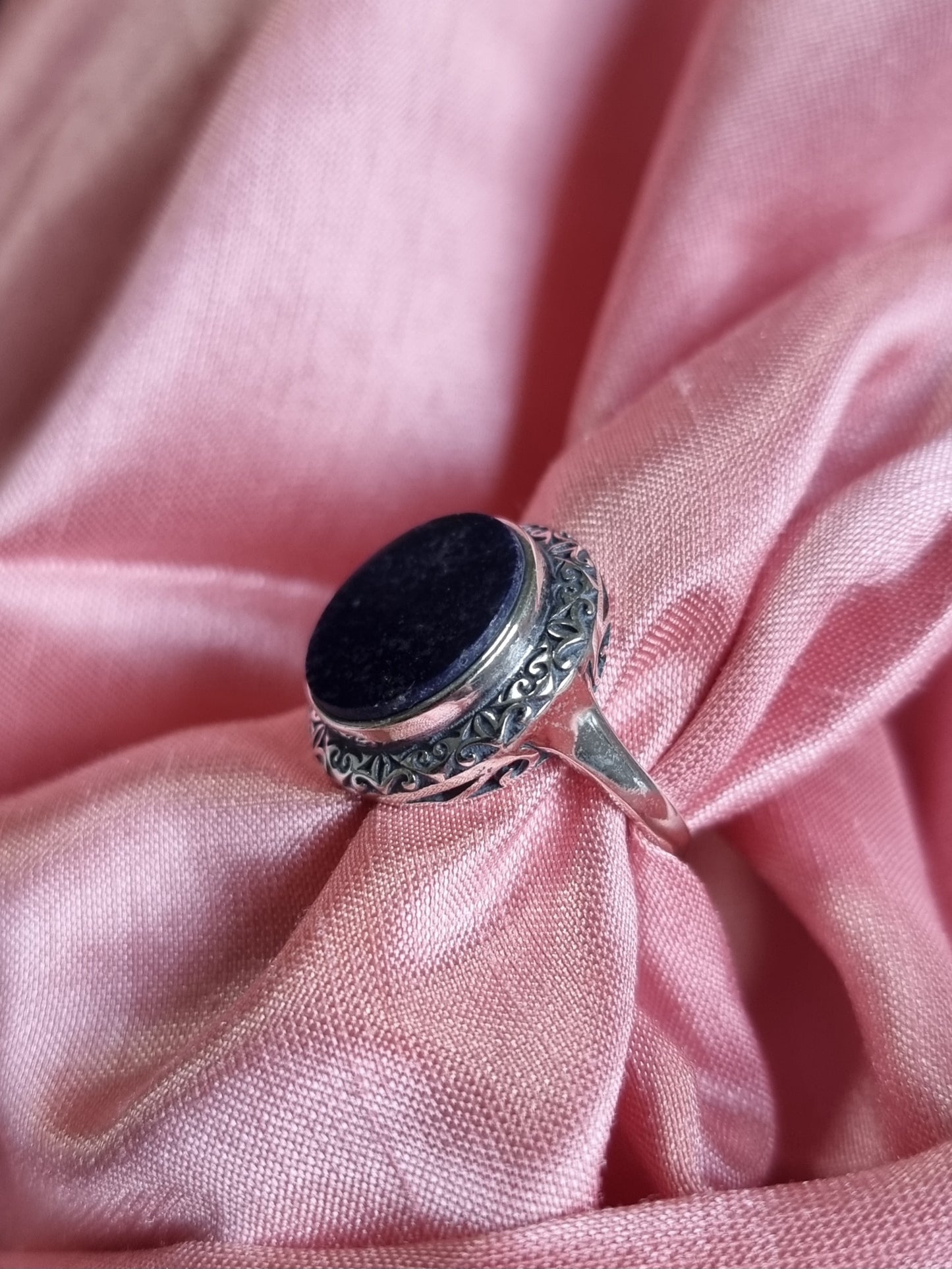 Lapis Lazuli Round Plate in Tibetan Vintage S925 Silver (Adjustable Ring) 青金石