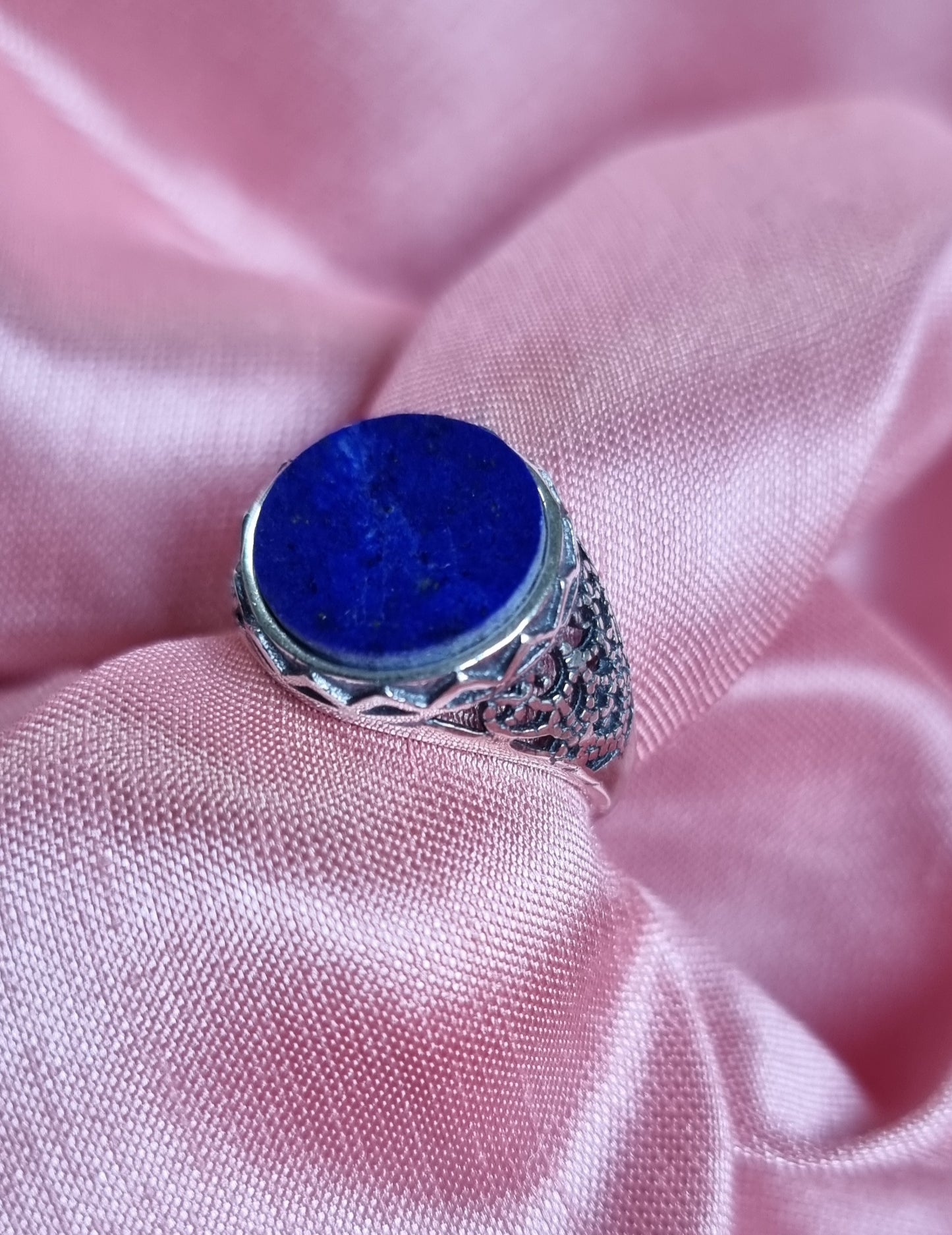 Lapis Lazuli Round Plate in Tibetan Vintage S925 Silver (Adjustable Ring) 青金石