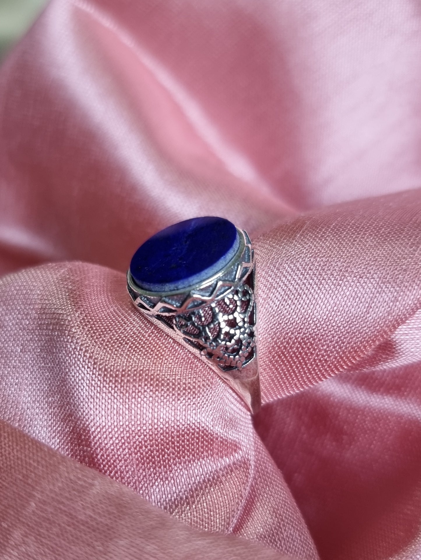 Lapis Lazuli Round Plate in Tibetan Vintage S925 Silver (Adjustable Ring) 青金石