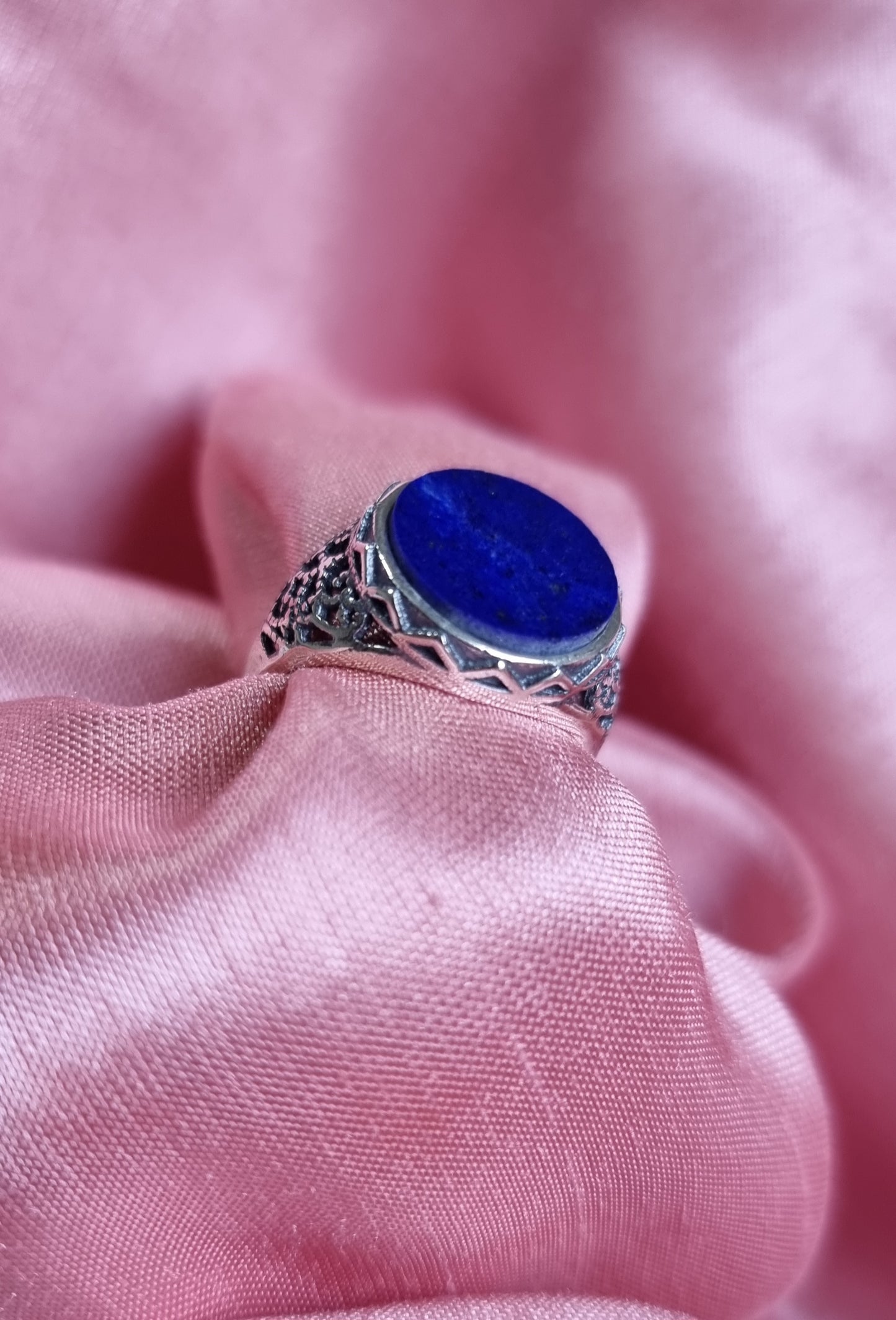 Lapis Lazuli Round Plate in Tibetan Vintage S925 Silver (Adjustable Ring) 青金石