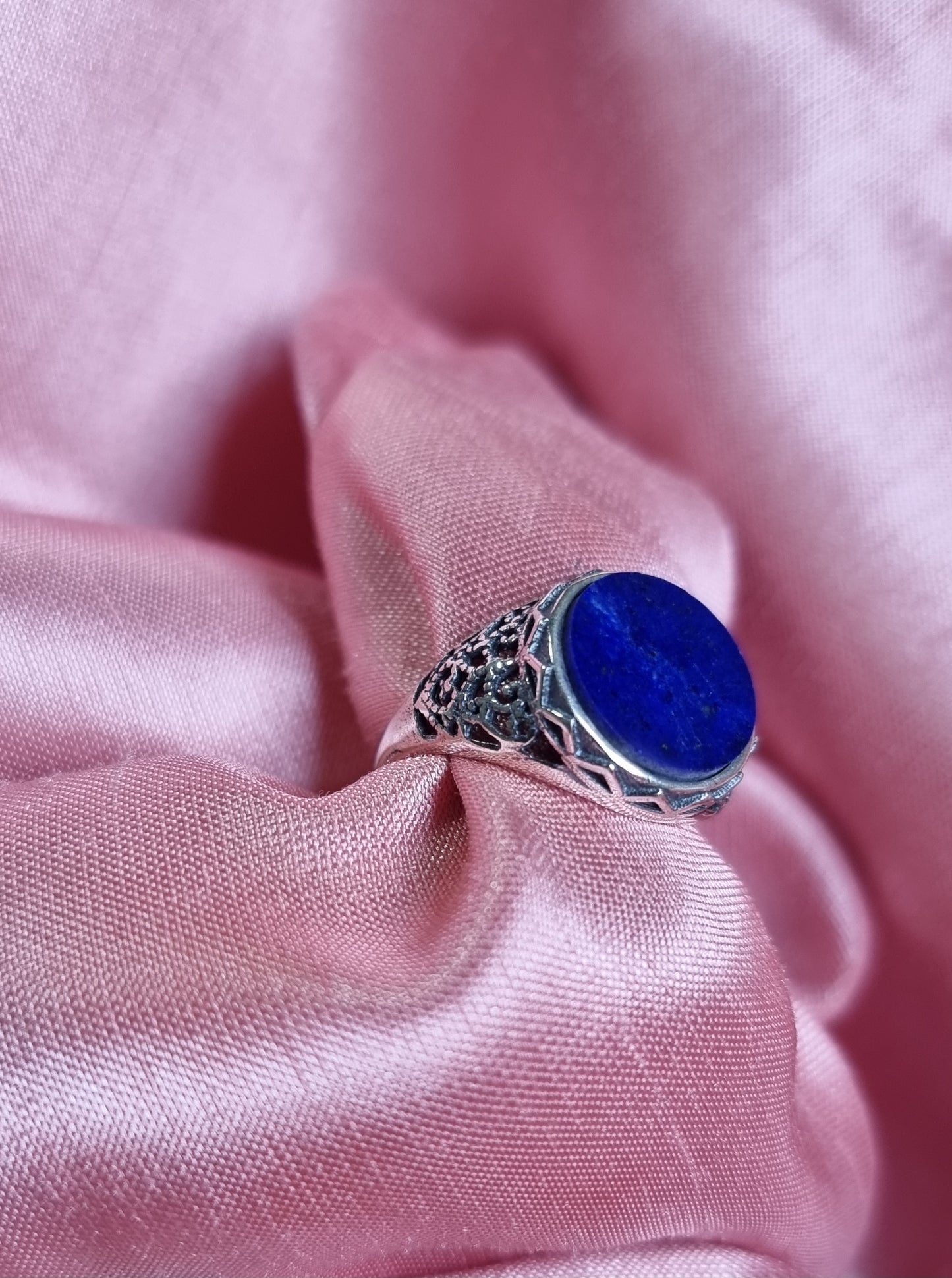 Lapis Lazuli Round Plate in Tibetan Vintage S925 Silver (Adjustable Ring) 青金石