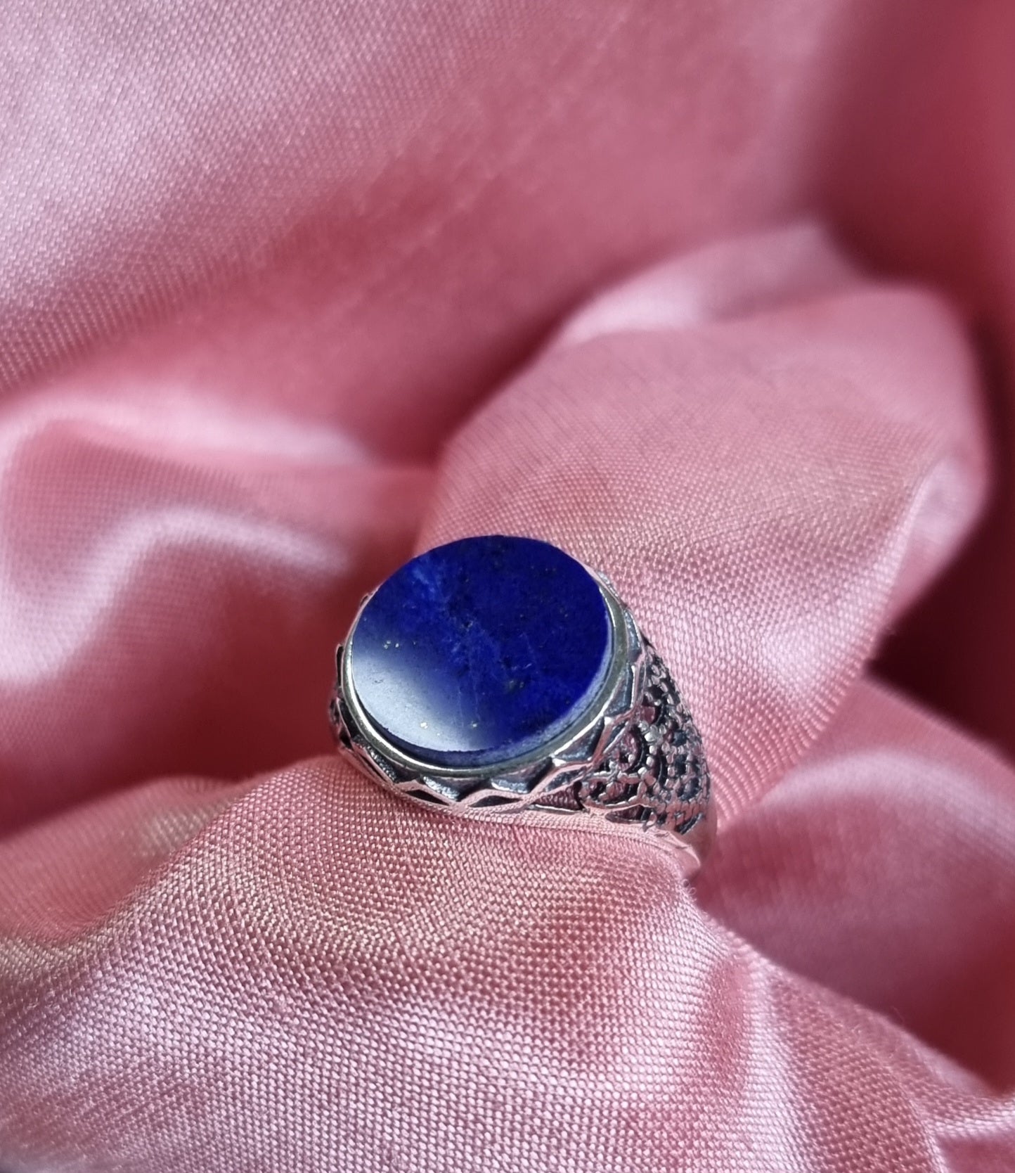 Lapis Lazuli Round Plate in Tibetan Vintage S925 Silver (Adjustable Ring) 青金石