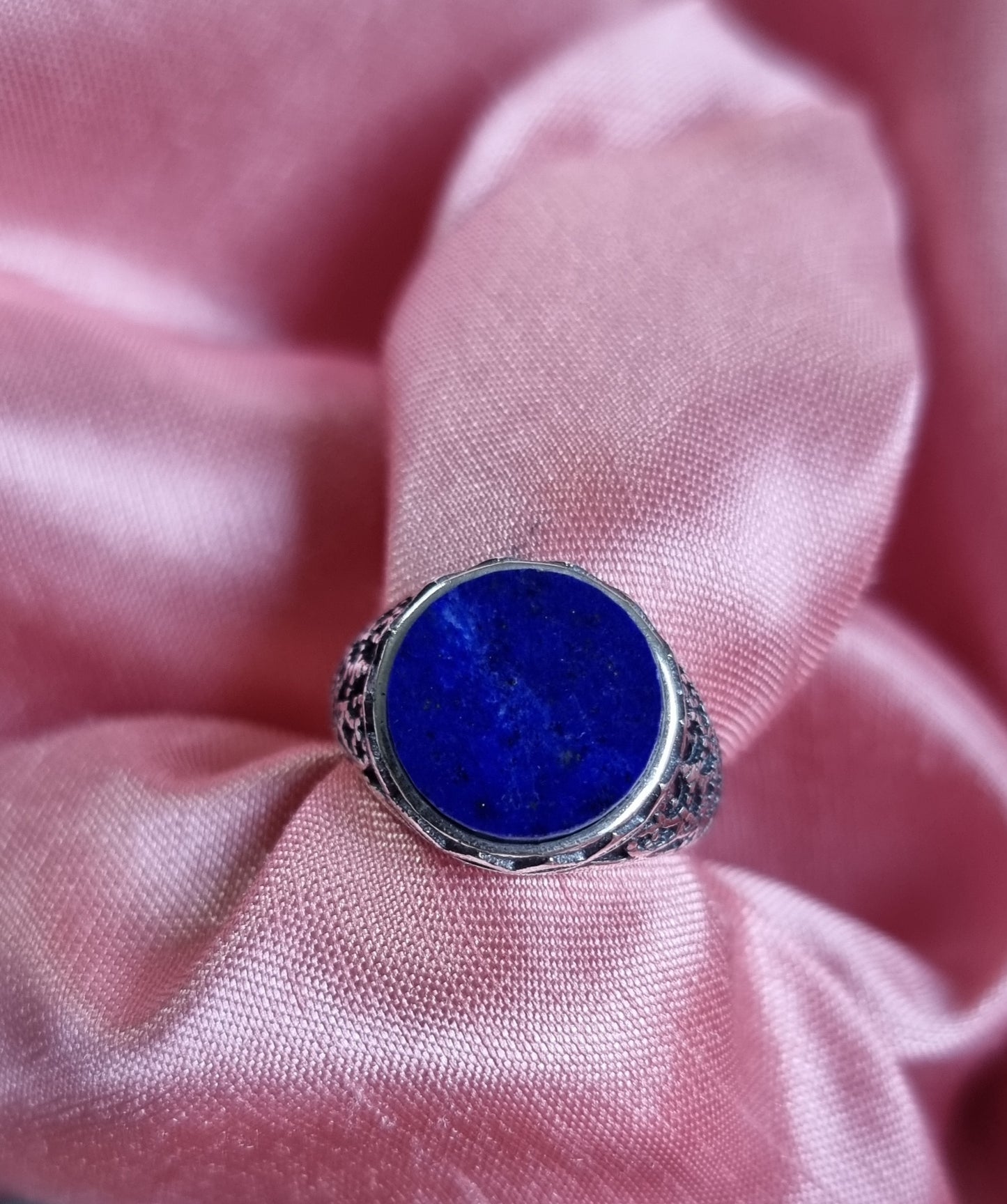 Lapis Lazuli Round Plate in Tibetan Vintage S925 Silver (Adjustable Ring) 青金石