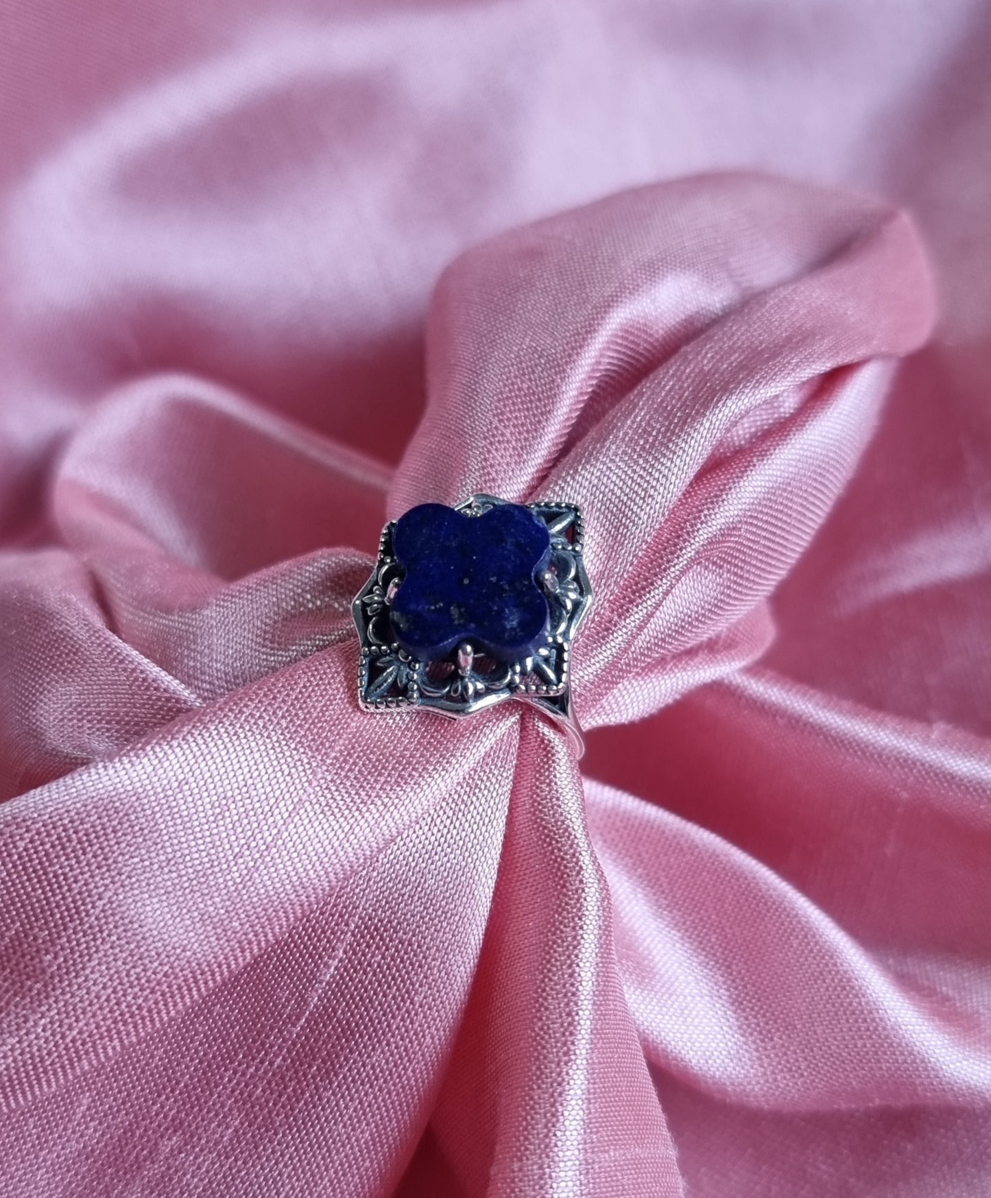 Lapis Lazuli Clover Diamond in Tibetan Vintage S925 Silver (Adjustable Ring) 青金石