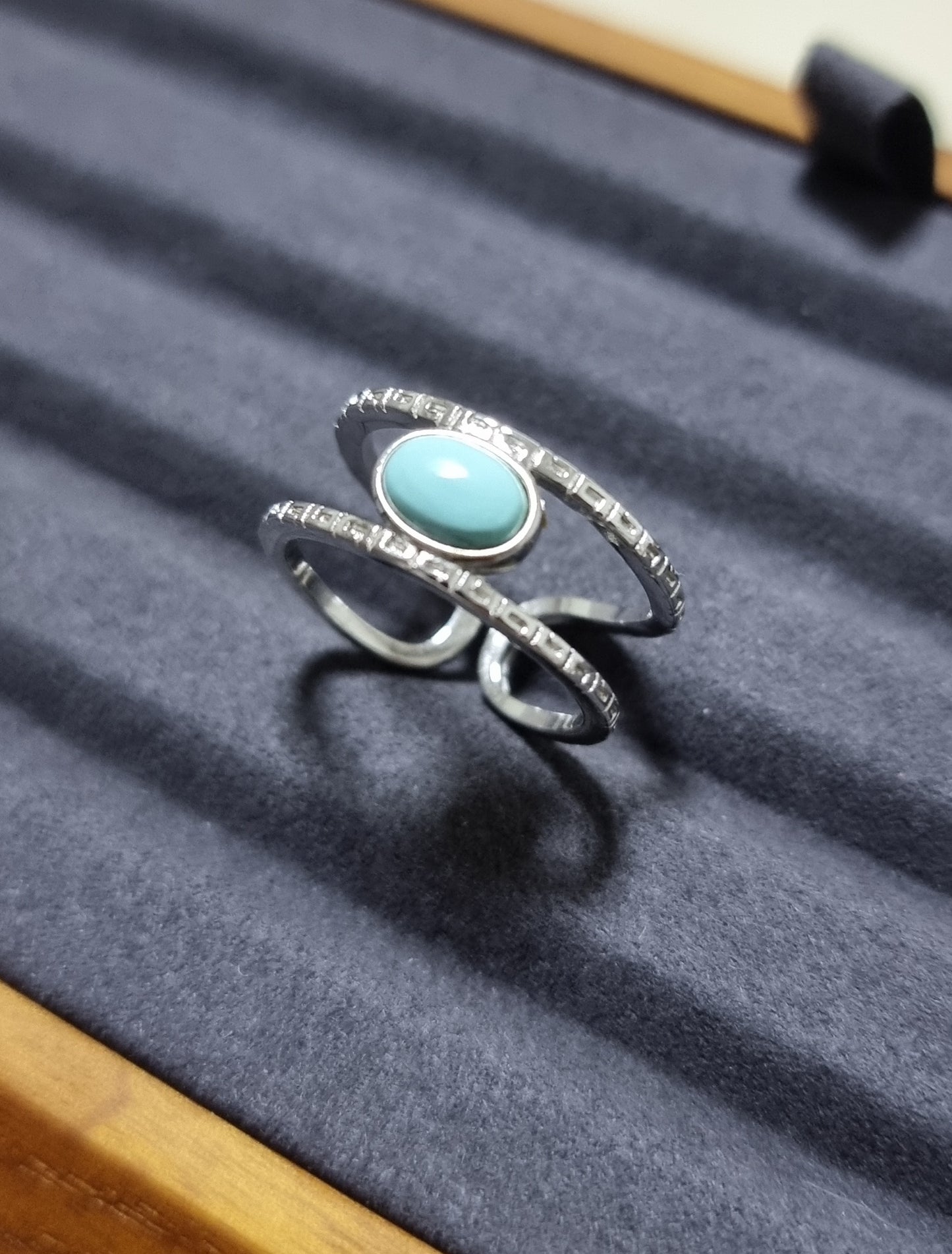 Turquoise in S925 Silver Adjustable Ring 绿松石