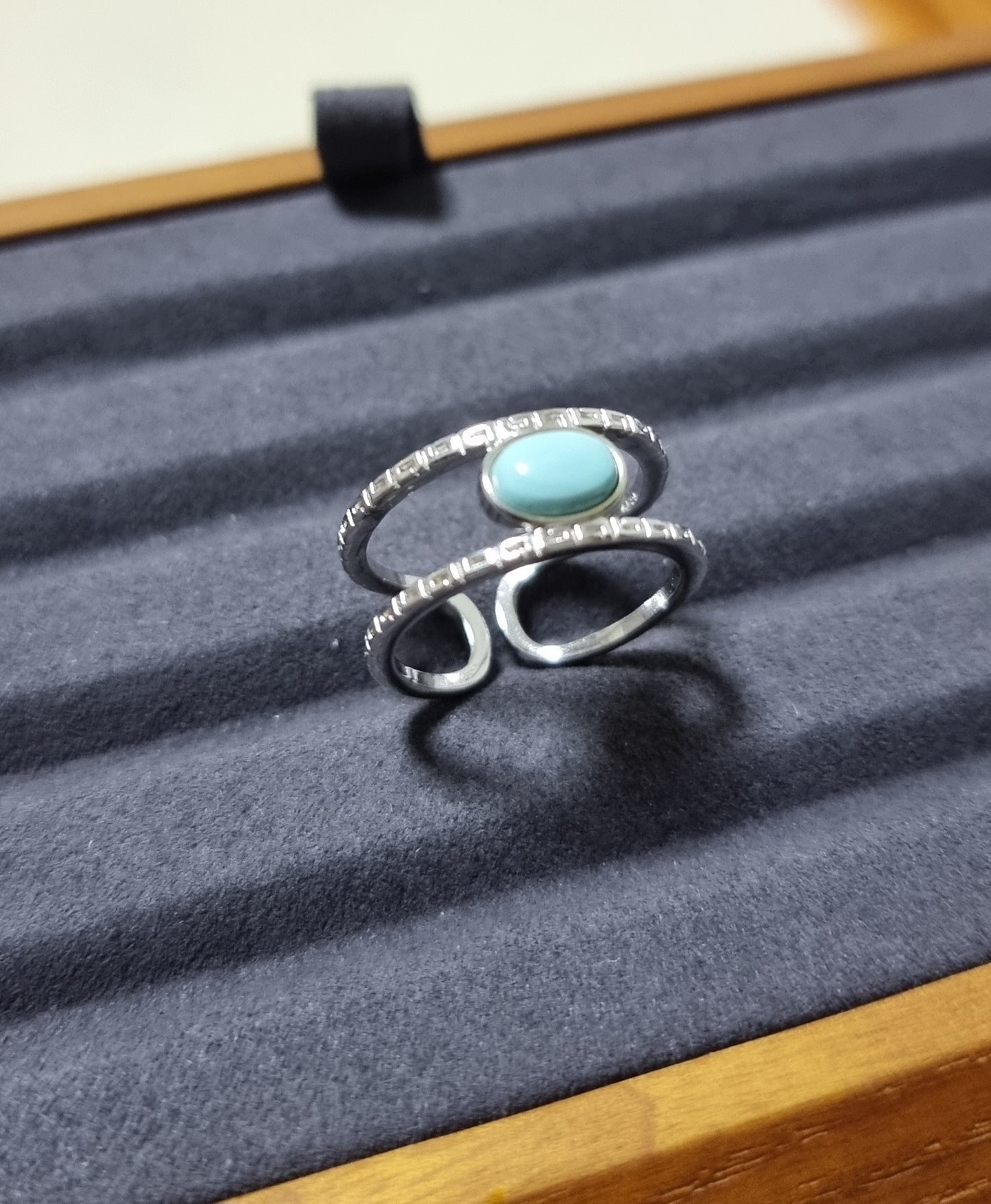 Turquoise in S925 Silver Adjustable Ring 绿松石