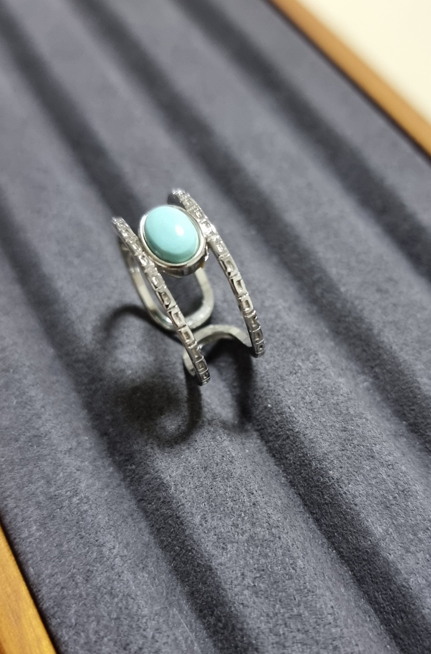 Turquoise in S925 Silver Adjustable Ring 绿松石