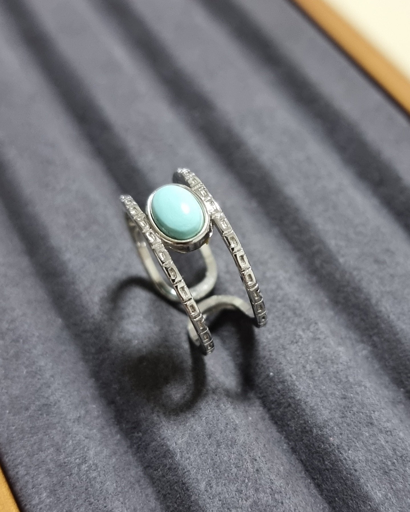 Turquoise in S925 Silver Adjustable Ring 绿松石