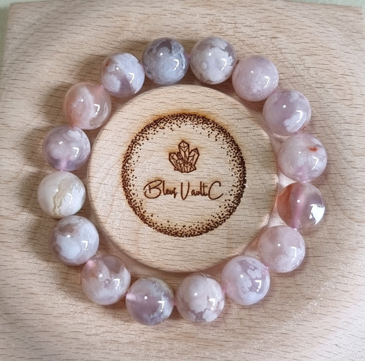 Cherry Blossom Agate Sakura Pinky Purple (High Grade) 13.5-14mm 樱花玛瑙