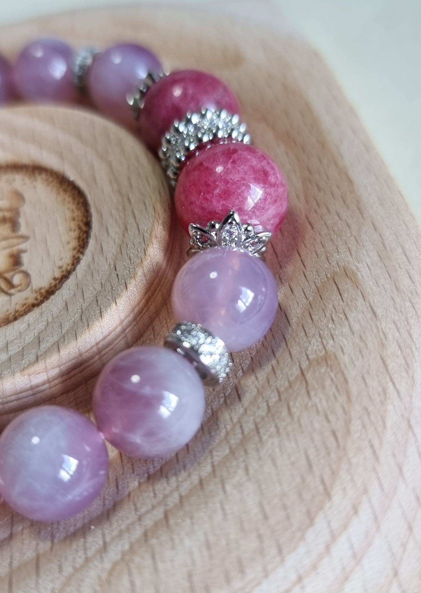 Rose Quartz Rhodonite Bracelet in Silver 11mm. Inspired from Van Gogh "The Pink Peach Tree"