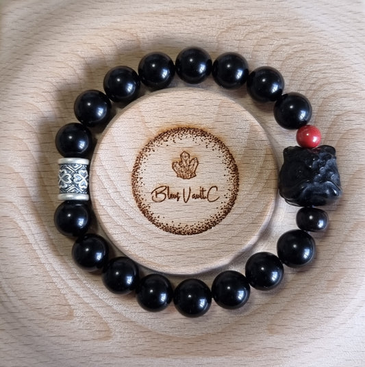 Black Obsidian Female Bracelet with Guardian Lion 10mm *couple set available