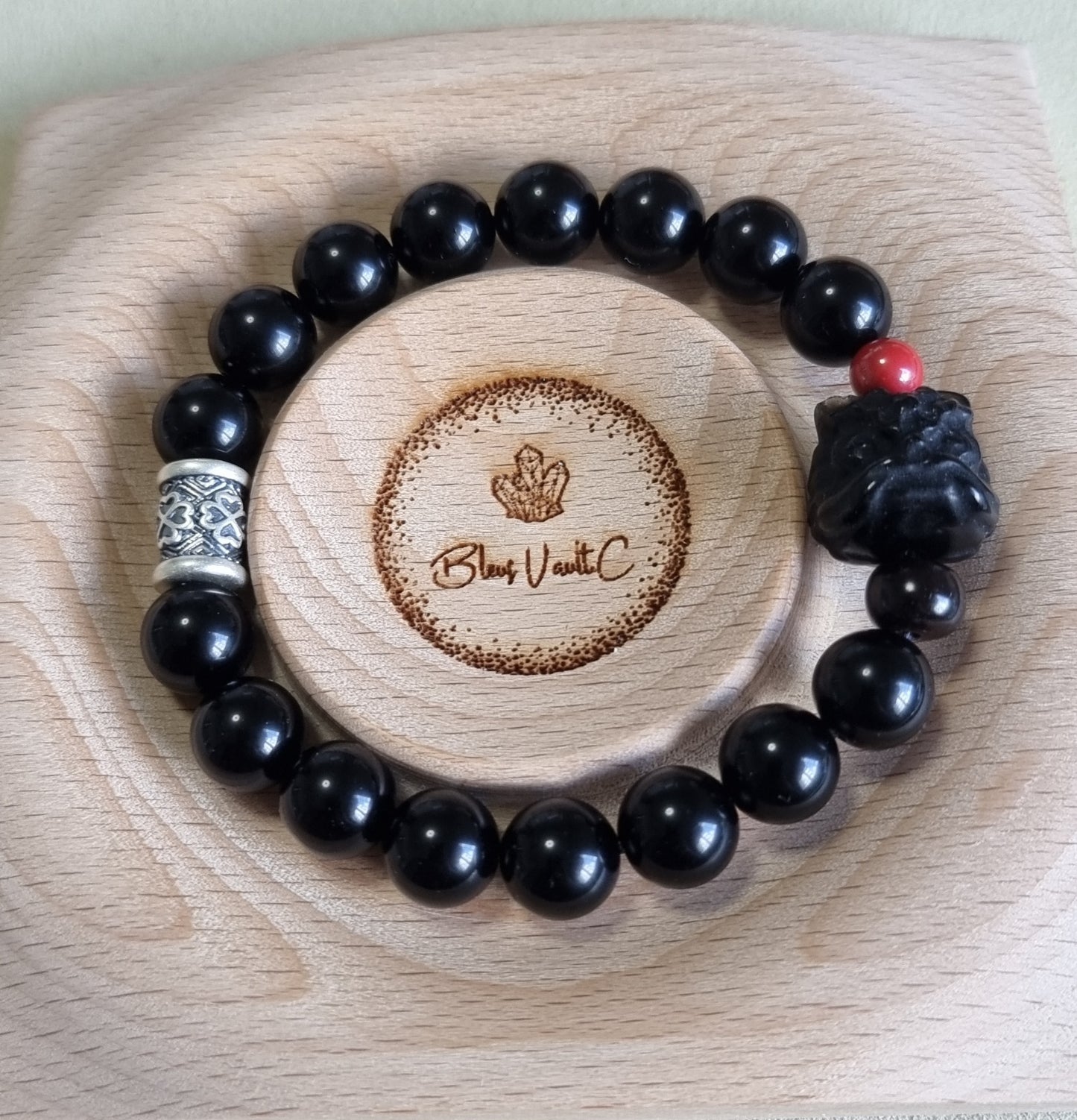 Black Obsidian Female Bracelet with Guardian Lion 10mm *couple set available