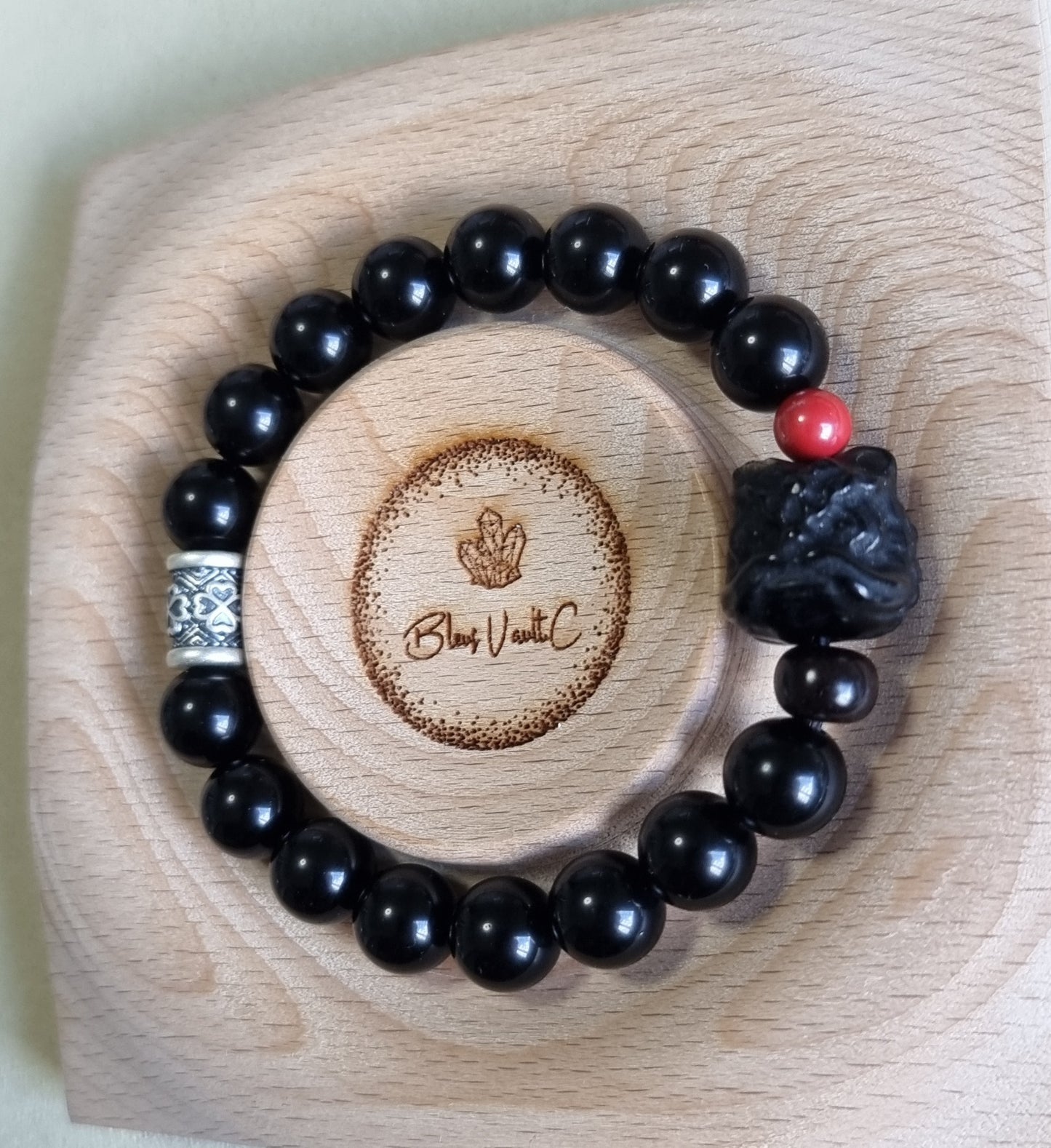 Black Obsidian Female Bracelet with Guardian Lion 10mm *couple set available