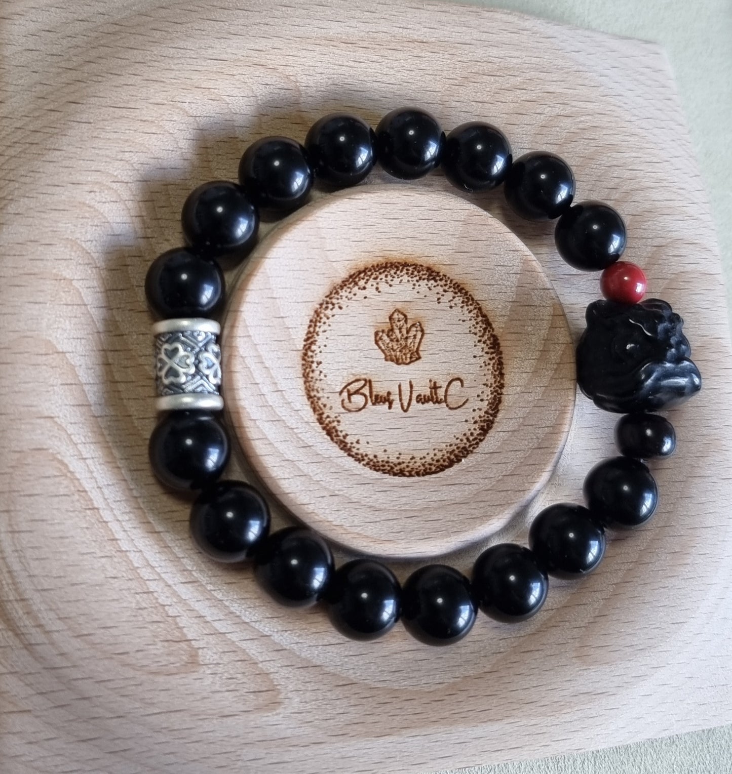 Black Obsidian Female Bracelet with Guardian Lion 10mm *couple set available