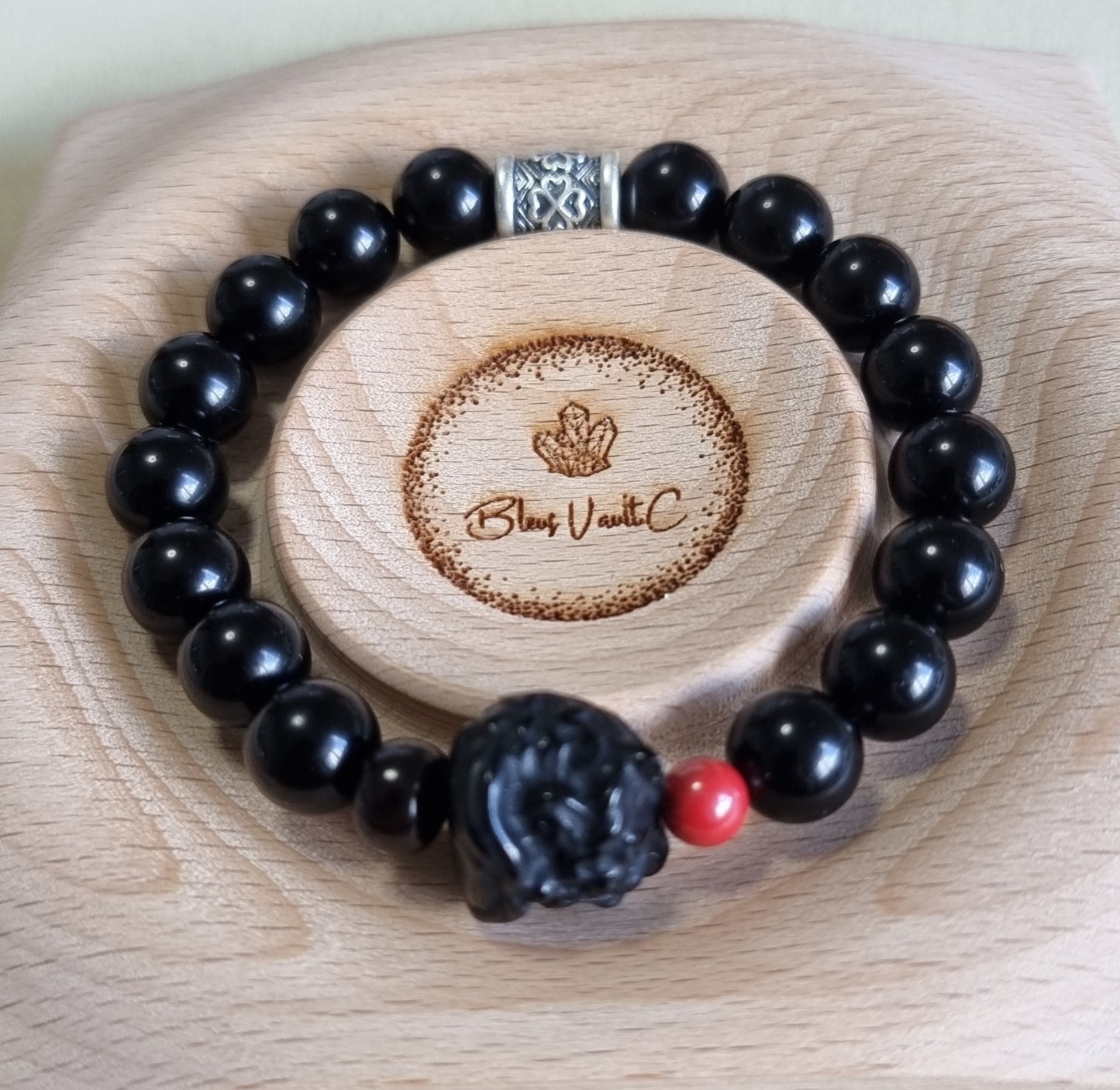 Black Obsidian Female Bracelet with Guardian Lion 10mm *couple set available