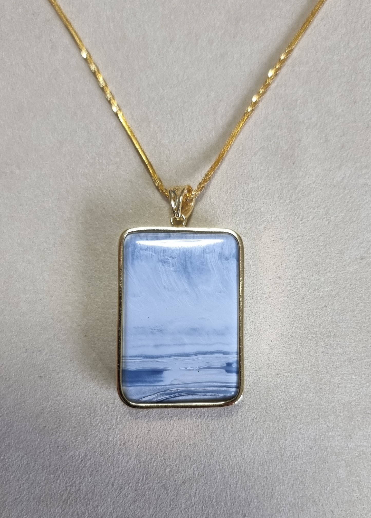 Blue Opal Pendant 26*37*8mm with S925 Gold Chain 44cm included Certification 蓝欧宝/蛋白石