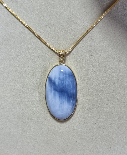 Blue Opal Pendant 24*41.5*8.5mm with S925 Gold Chain 44cm included Certification 蓝欧宝/蛋白石