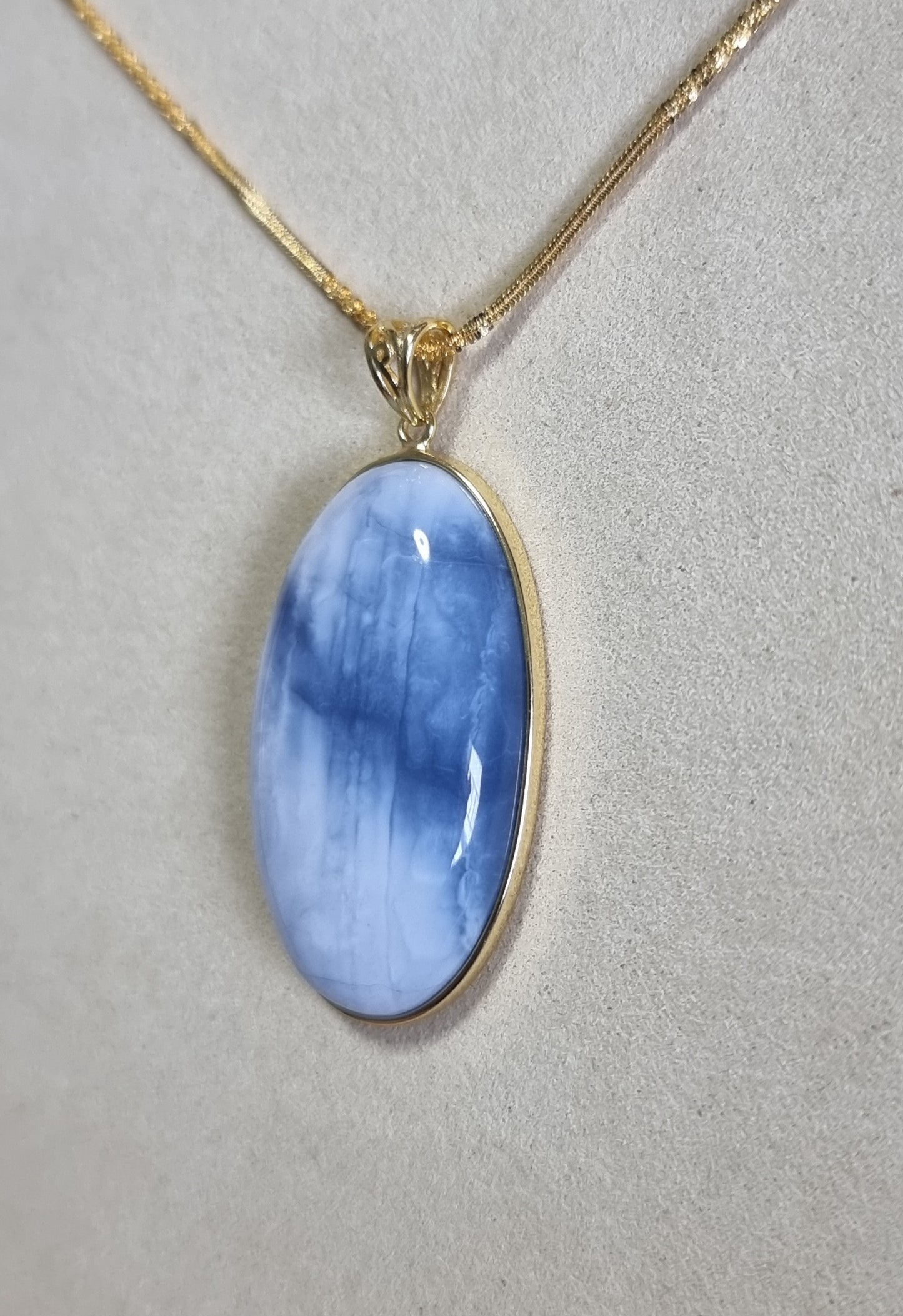 Blue Opal Pendant 24*41.5*8.5mm with S925 Gold Chain 44cm included Certification 蓝欧宝/蛋白石