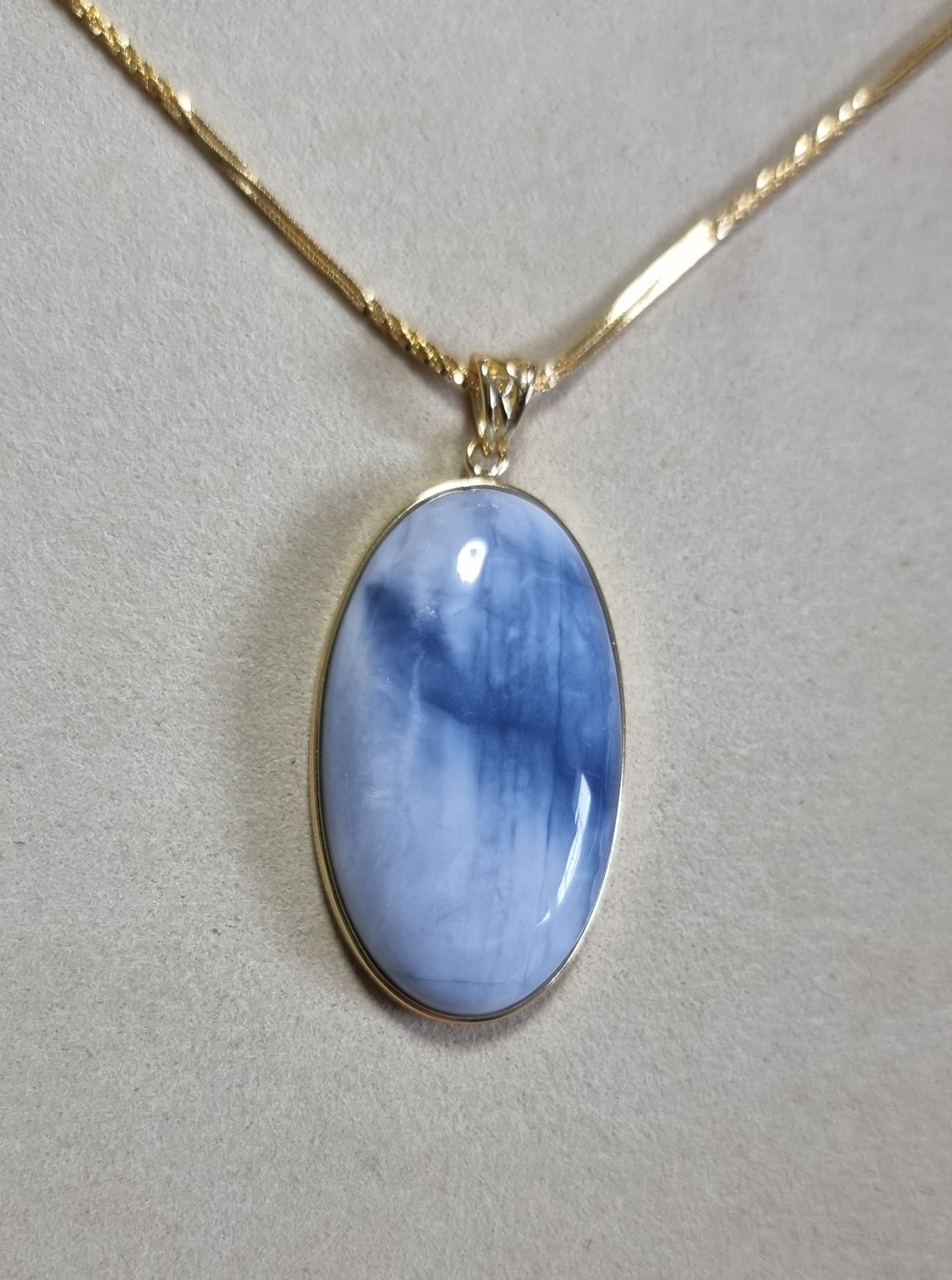 Blue Opal Pendant 24*41.5*8.5mm with S925 Gold Chain 44cm included Certification 蓝欧宝/蛋白石