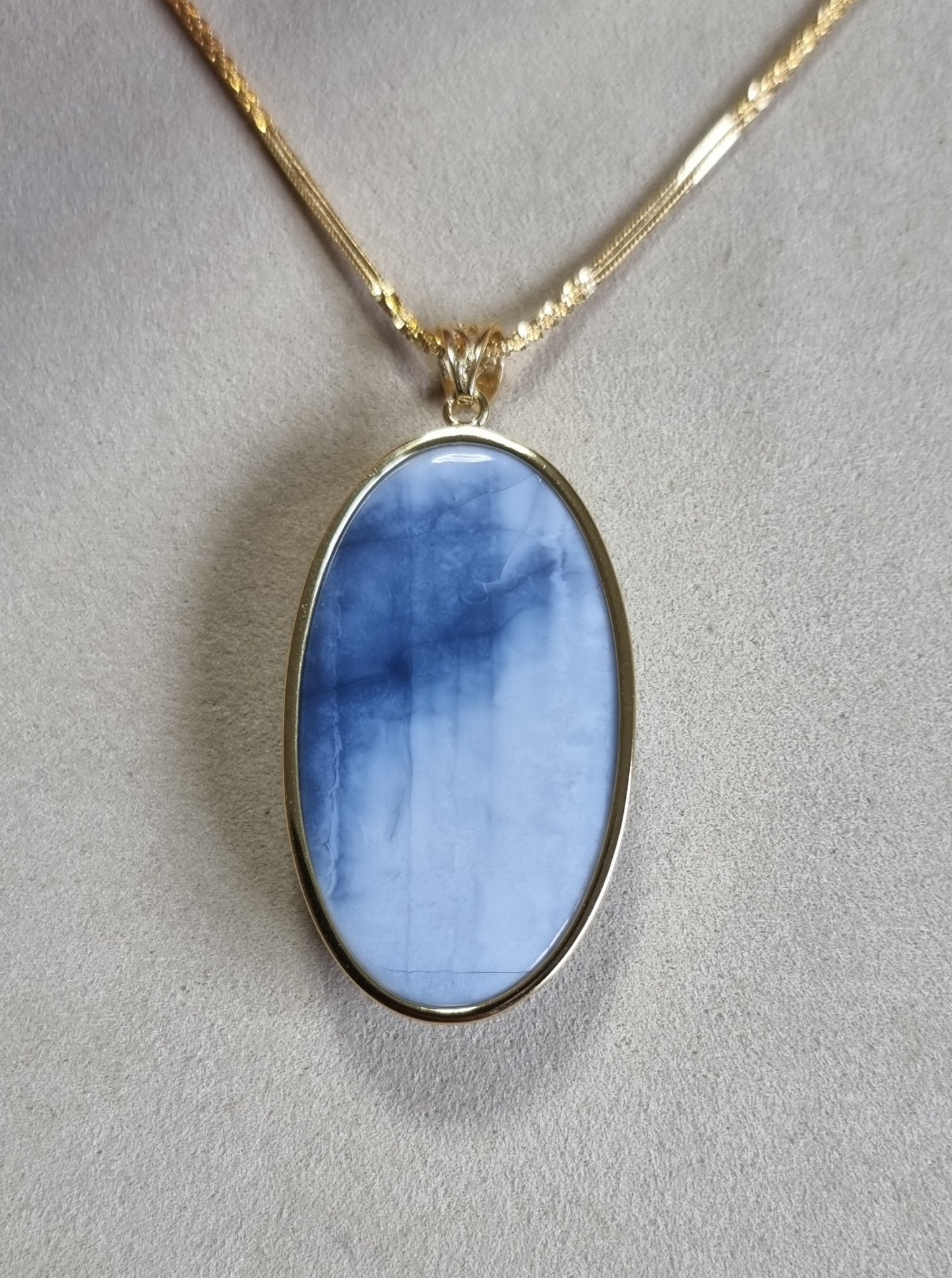 Blue Opal Pendant 24*41.5*8.5mm with S925 Gold Chain 44cm included Certification 蓝欧宝/蛋白石