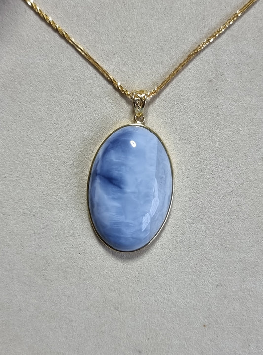 Blue Opal Pendant 26.5*39*10mm with S925 Gold Chain 44cm Chain included Certification 蓝欧宝/蛋白石