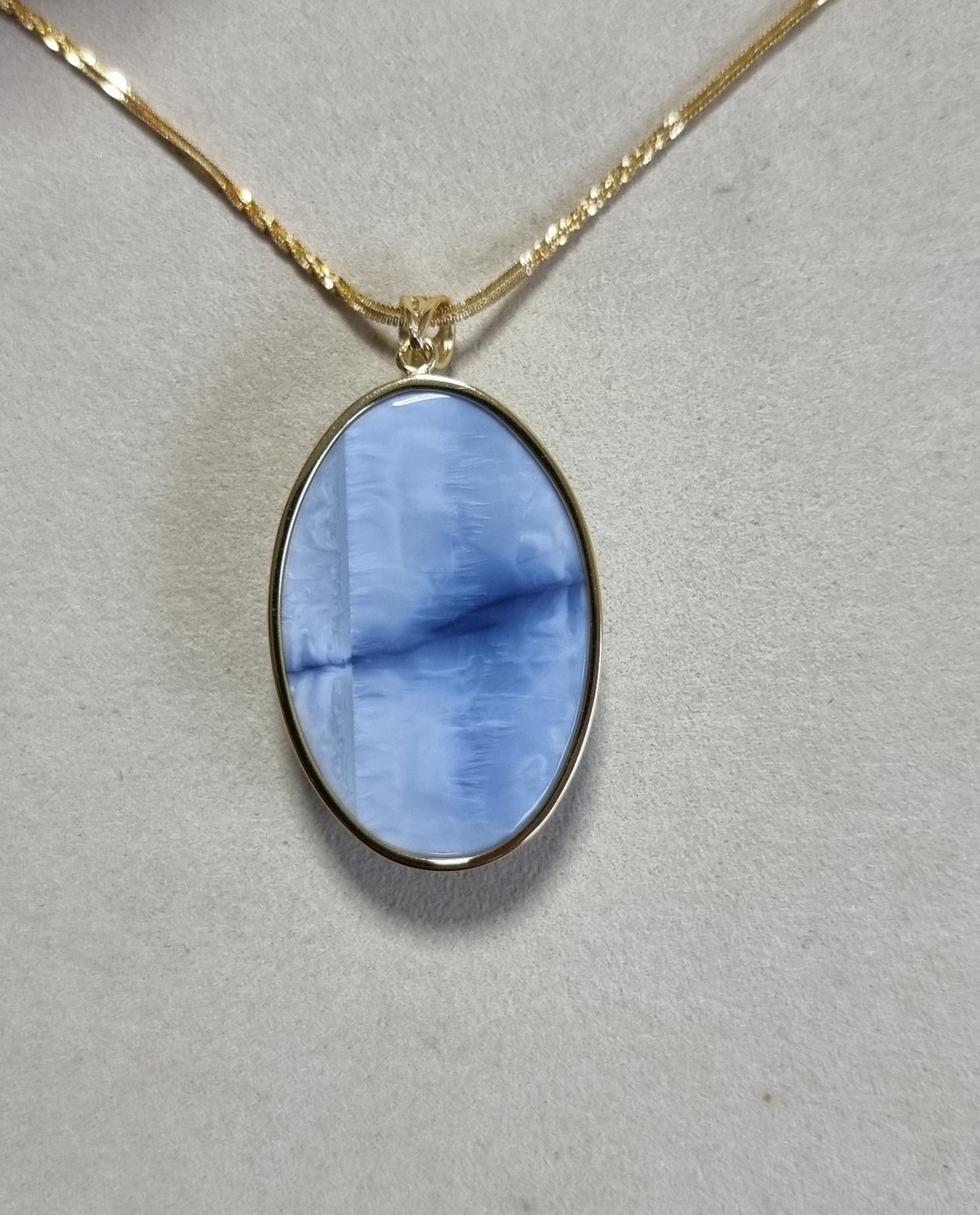 Blue Opal Pendant 26.5*39*10mm with S925 Gold Chain 44cm Chain included Certification 蓝欧宝/蛋白石